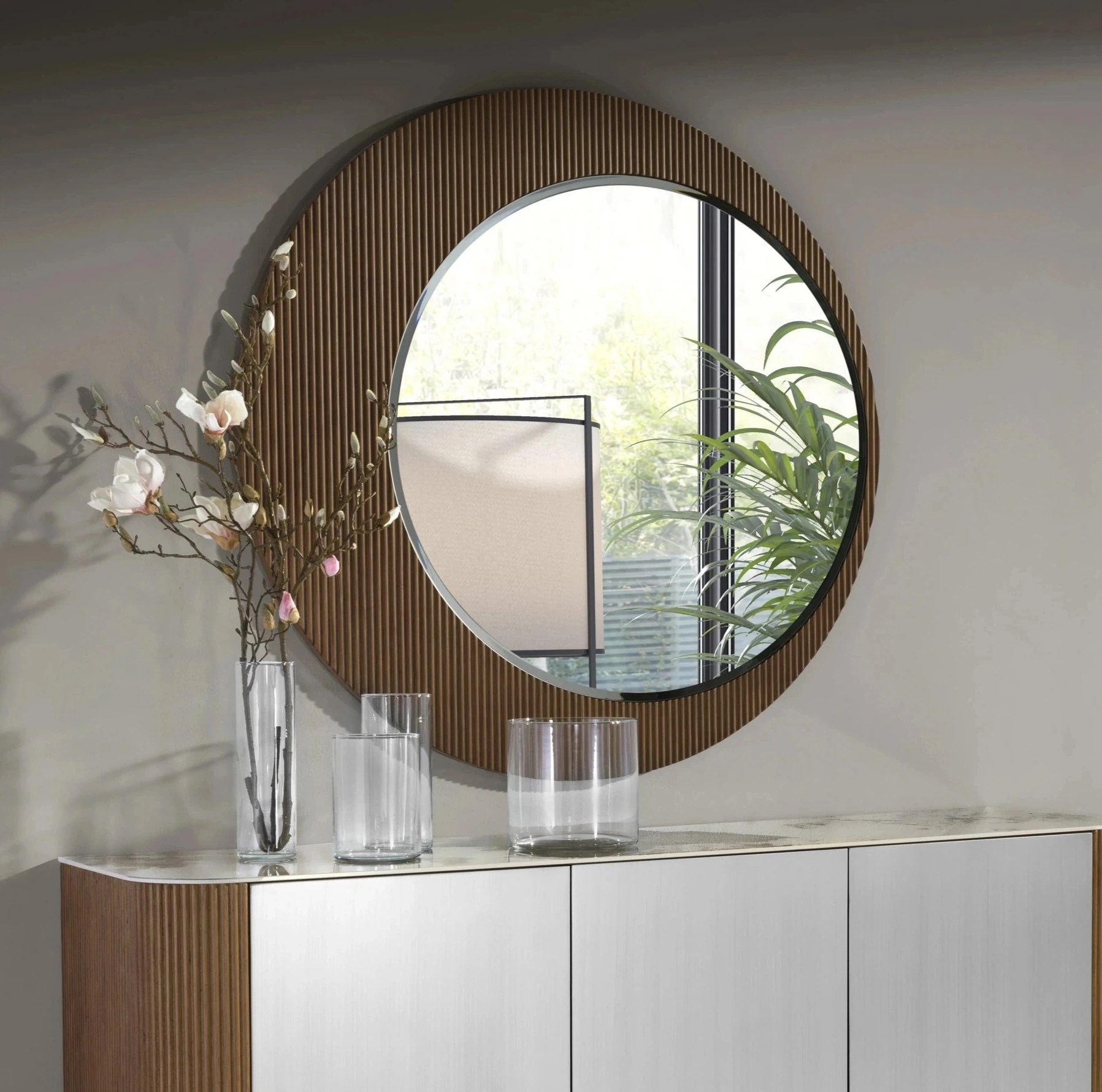 Miroir mural rond noyer