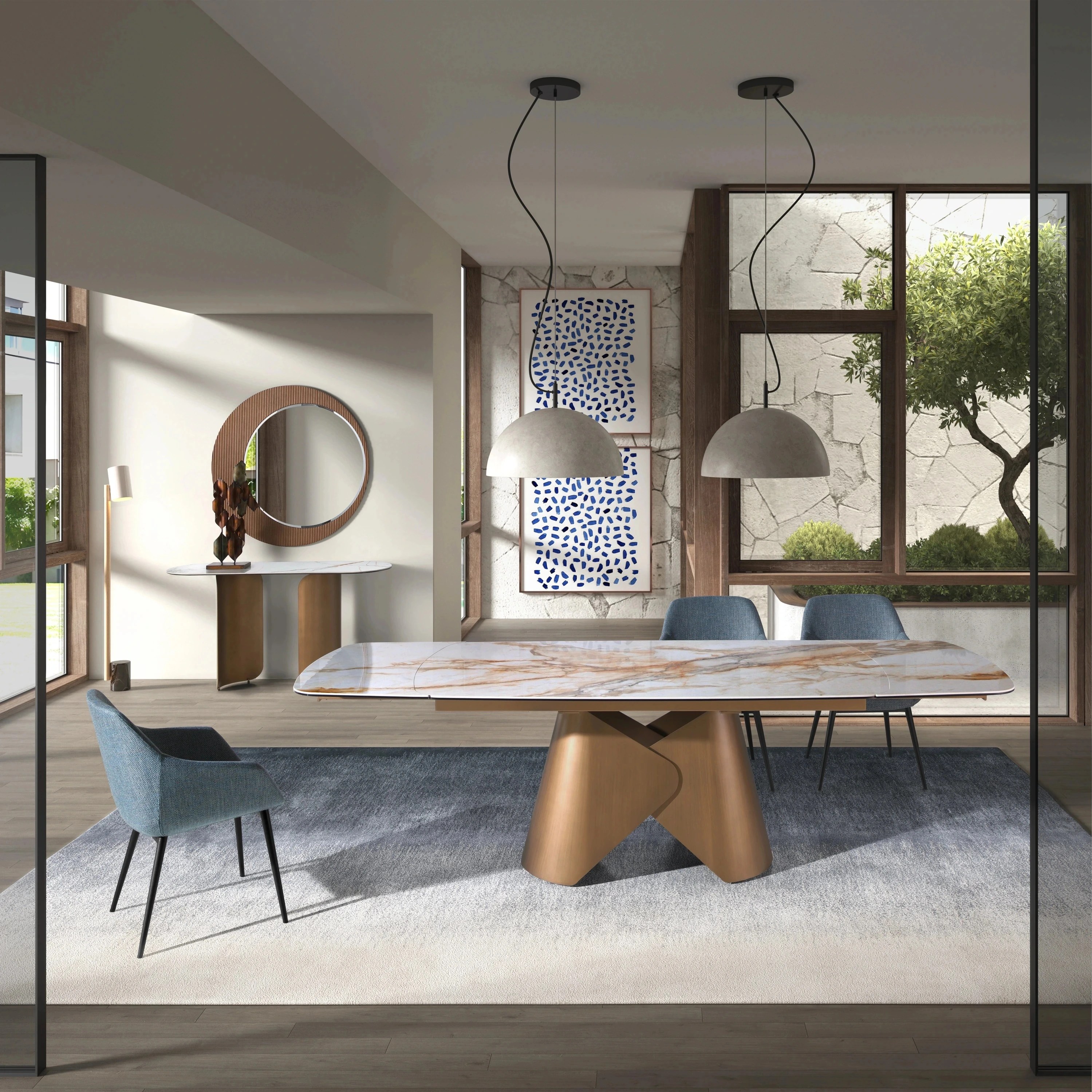 Miroir mural rond noyer