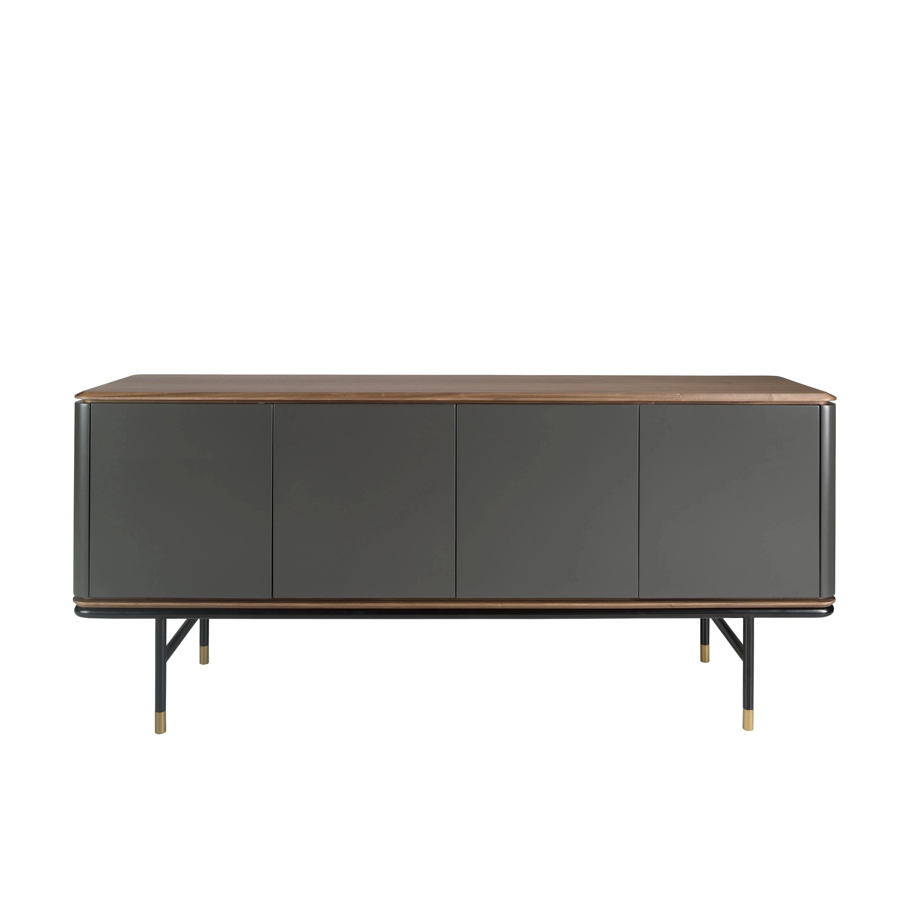 Buffet en bois gris foncé, acier noir et plateau en noyer