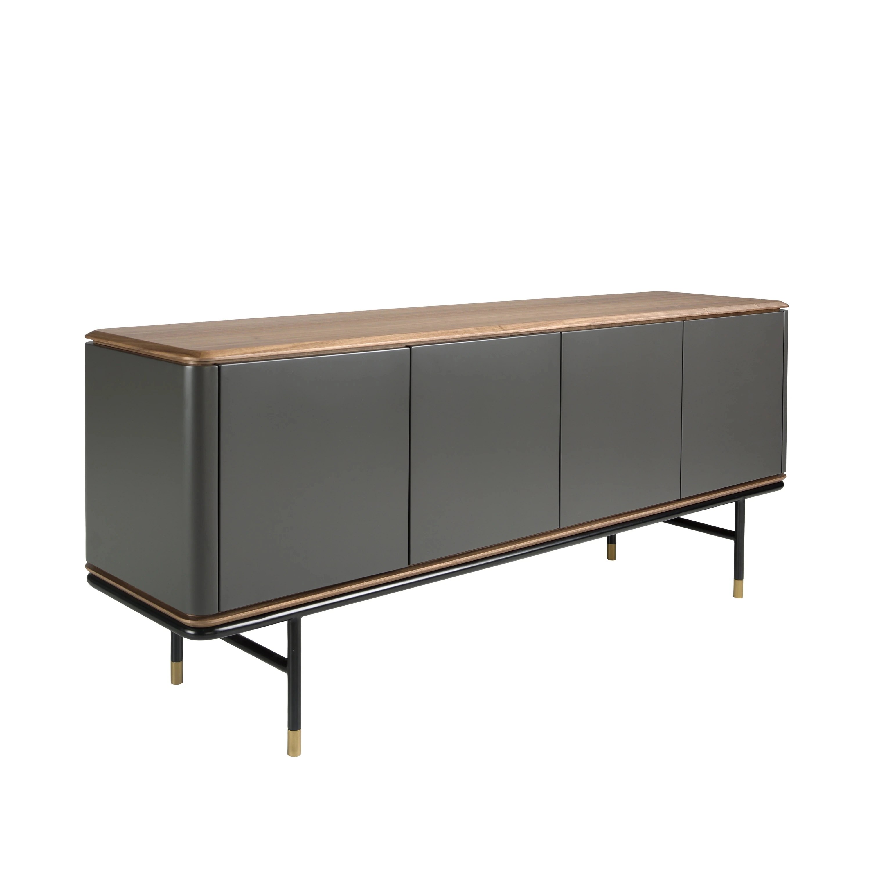 Buffet en bois gris foncé, acier noir et plateau en noyer