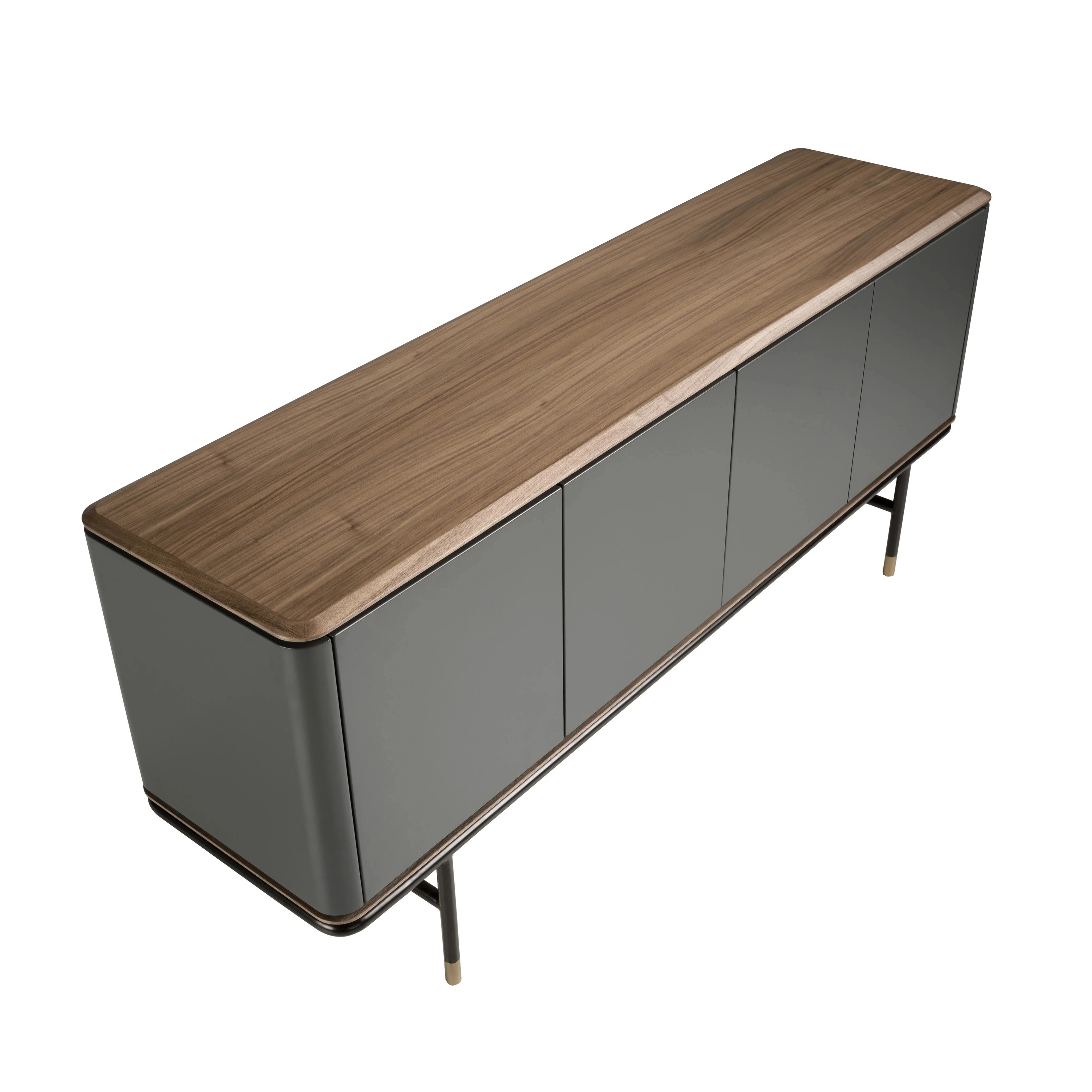 Buffet en bois gris foncé, acier noir et plateau en noyer