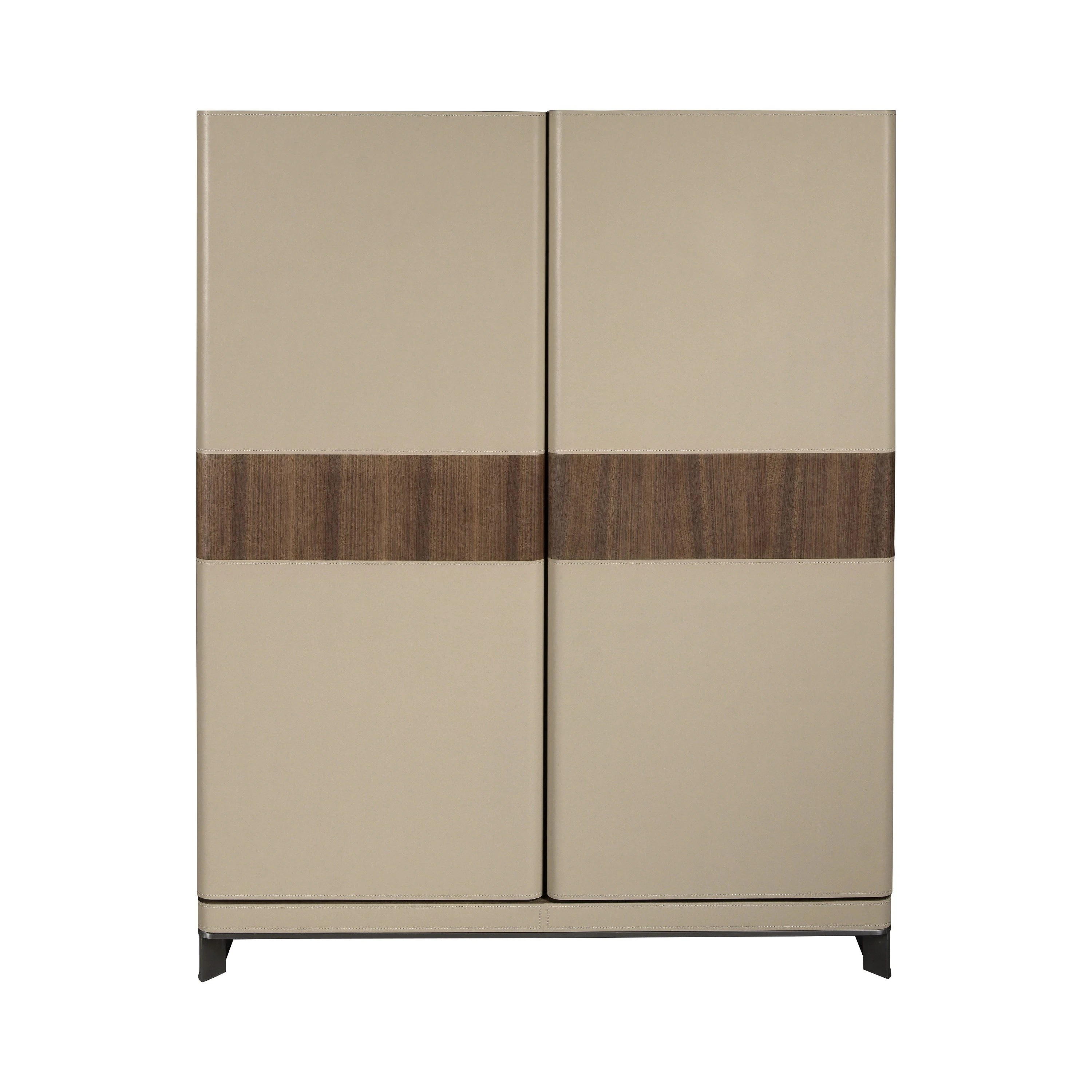 Buffet haut en similicuir, noyer et acier poli