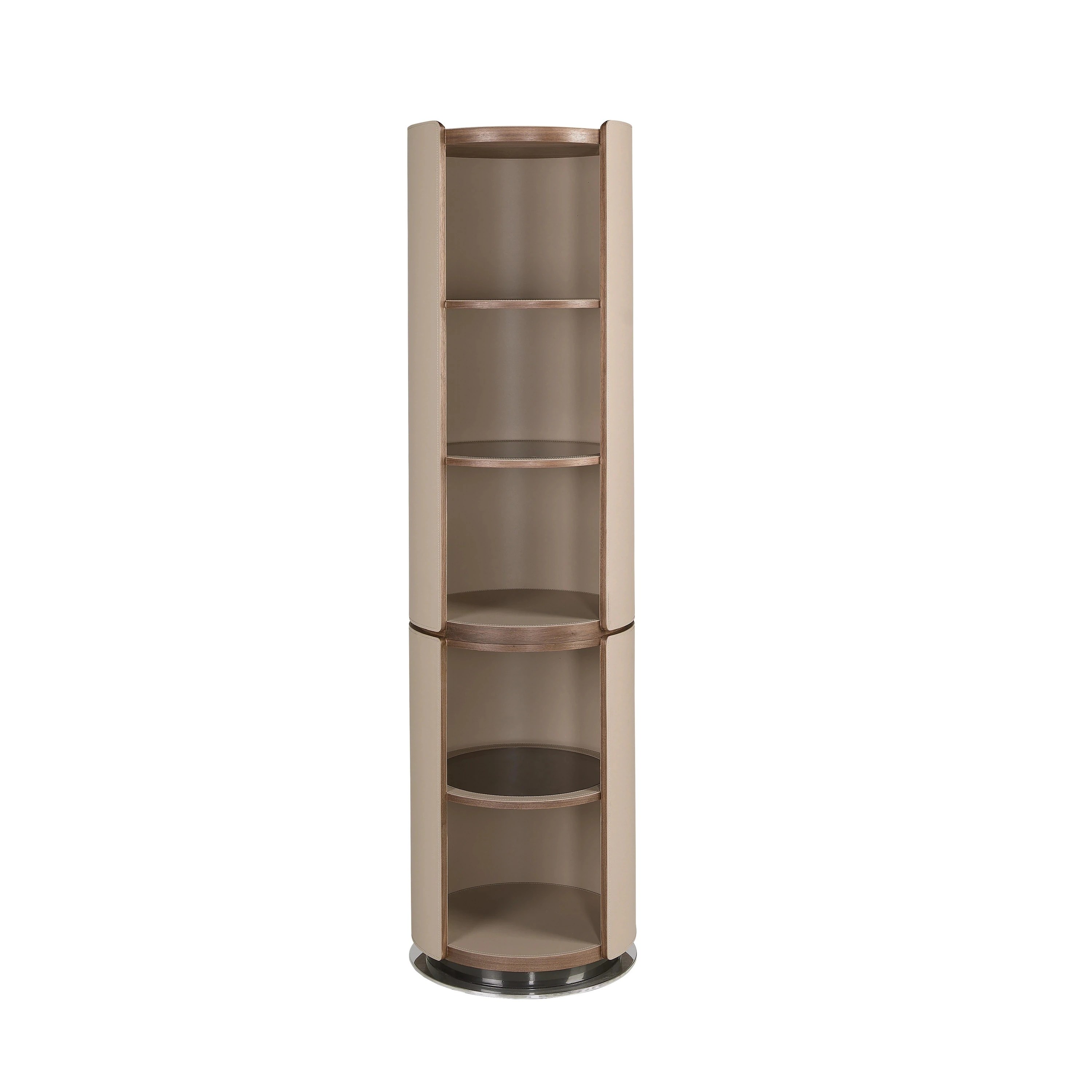 Étagère noyer et similicuir taupe