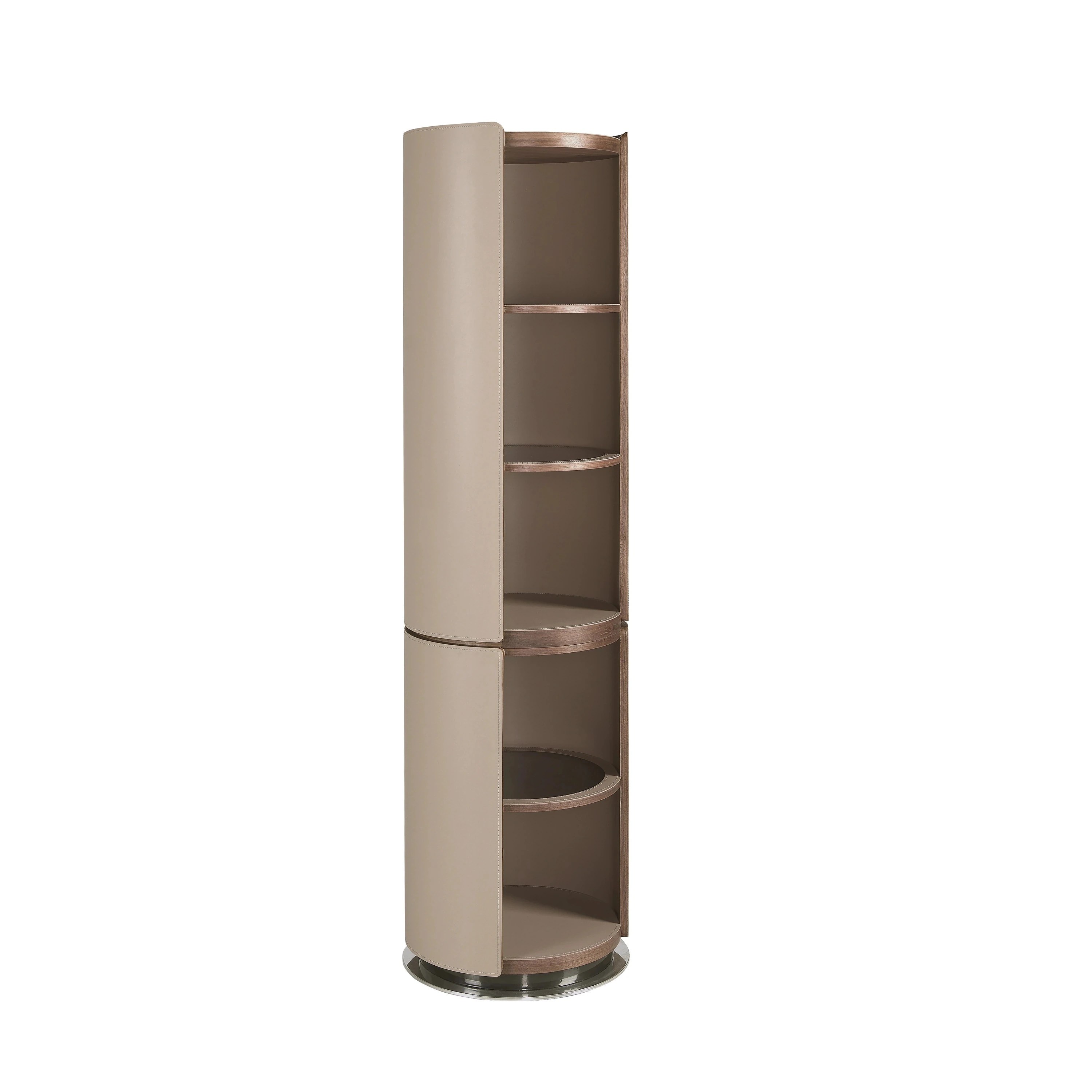Étagère noyer et similicuir taupe