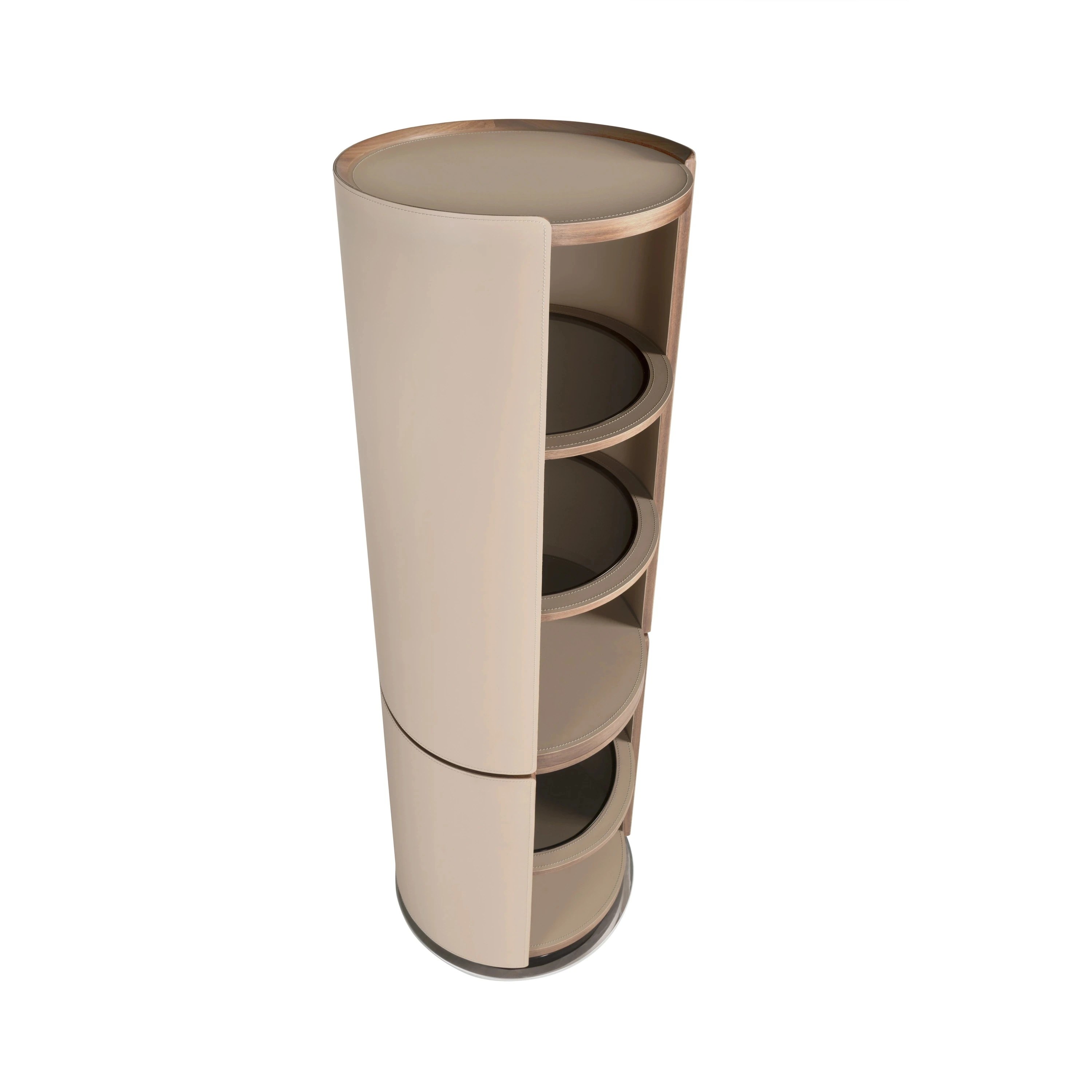 Étagère noyer et similicuir taupe