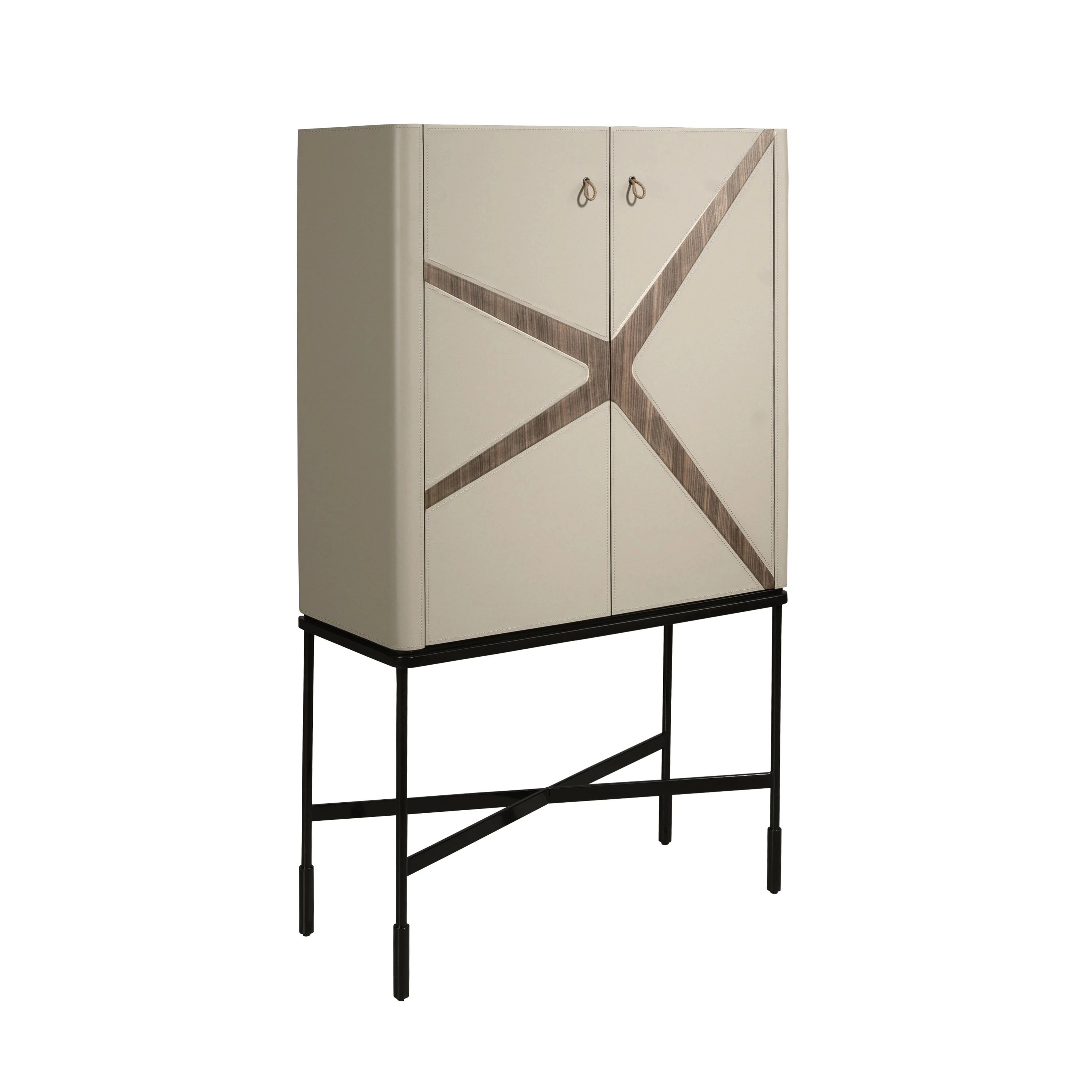 Buffet haut en similicuir, noyer et acier noir