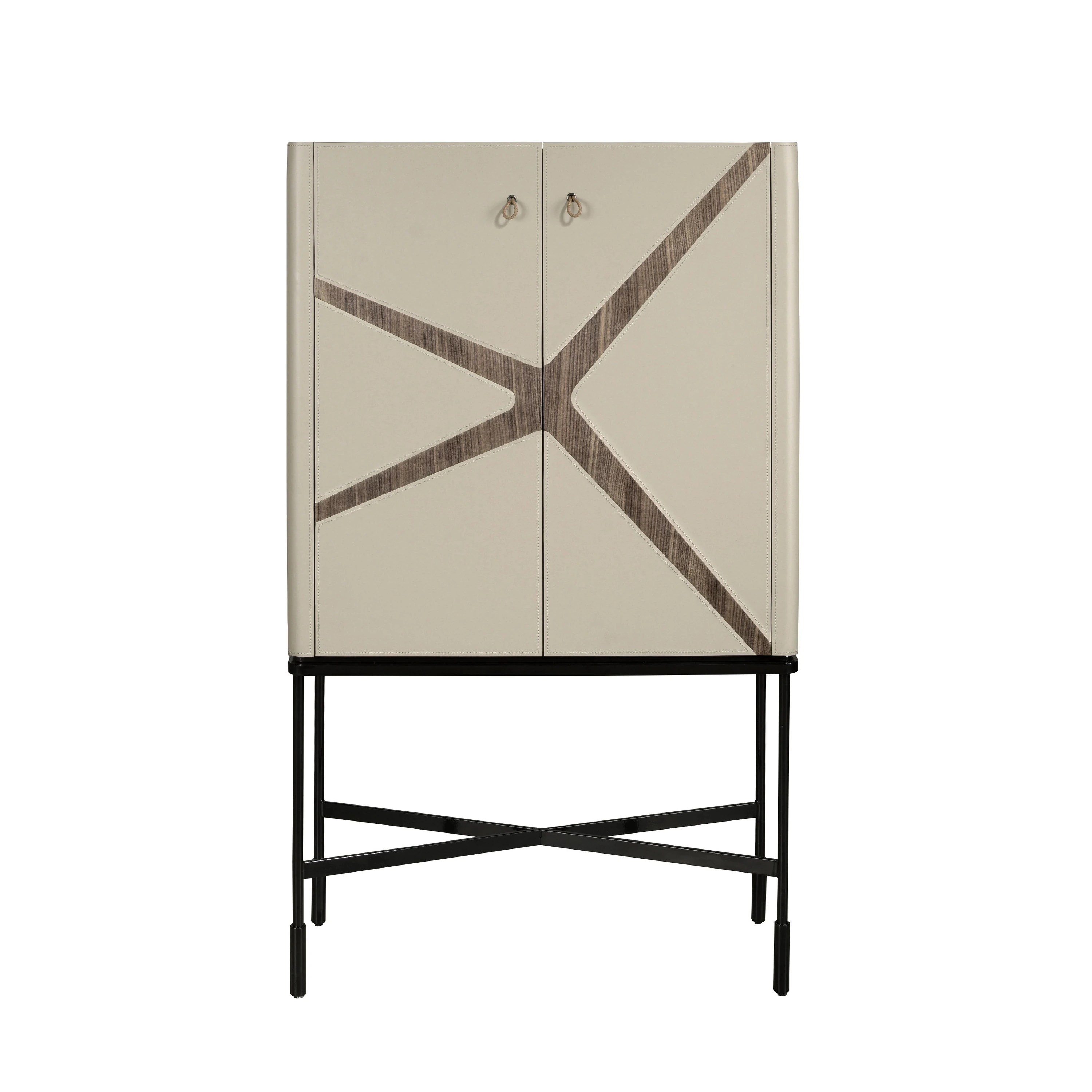 Buffet haut en similicuir, noyer et acier noir