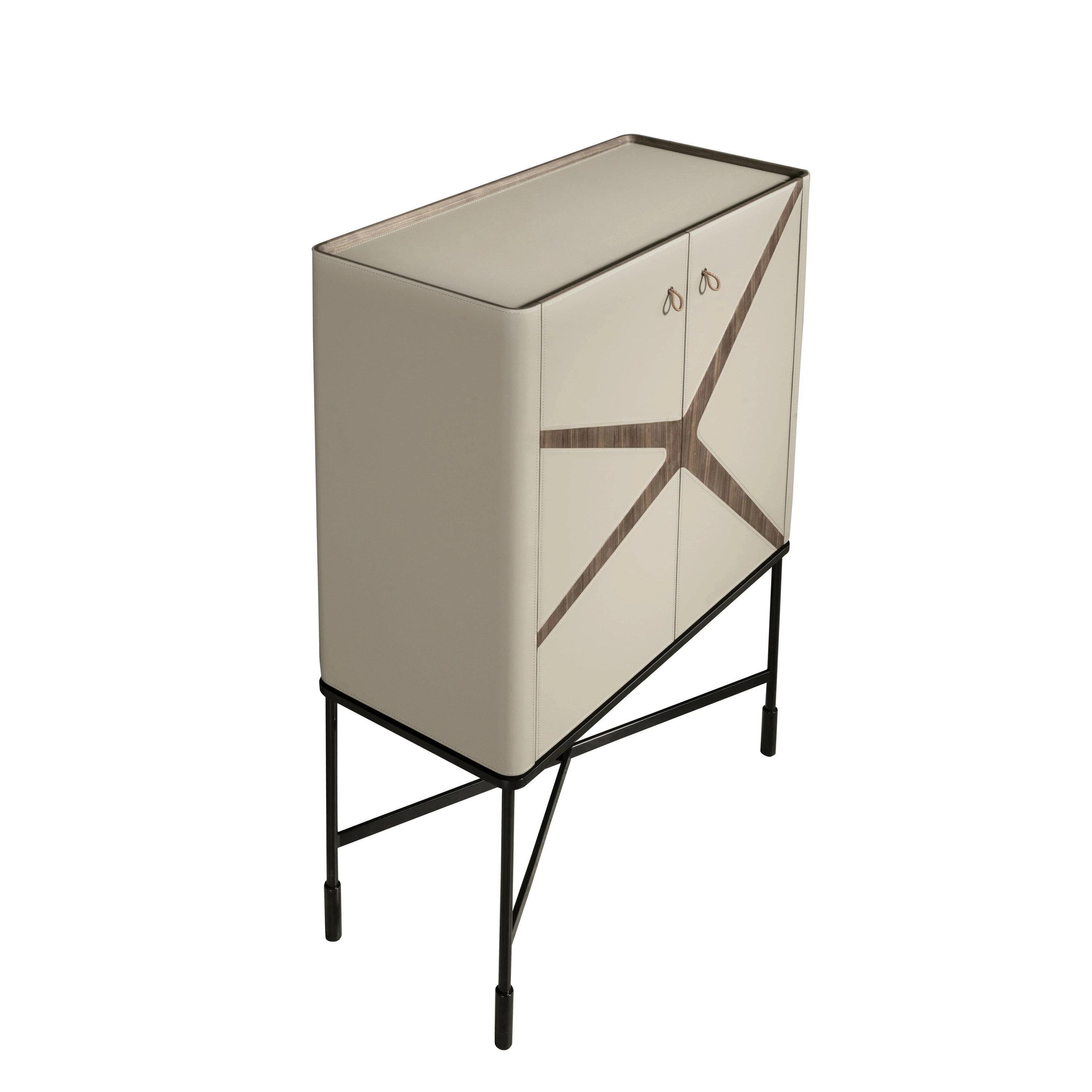 Buffet haut en similicuir, noyer et acier noir