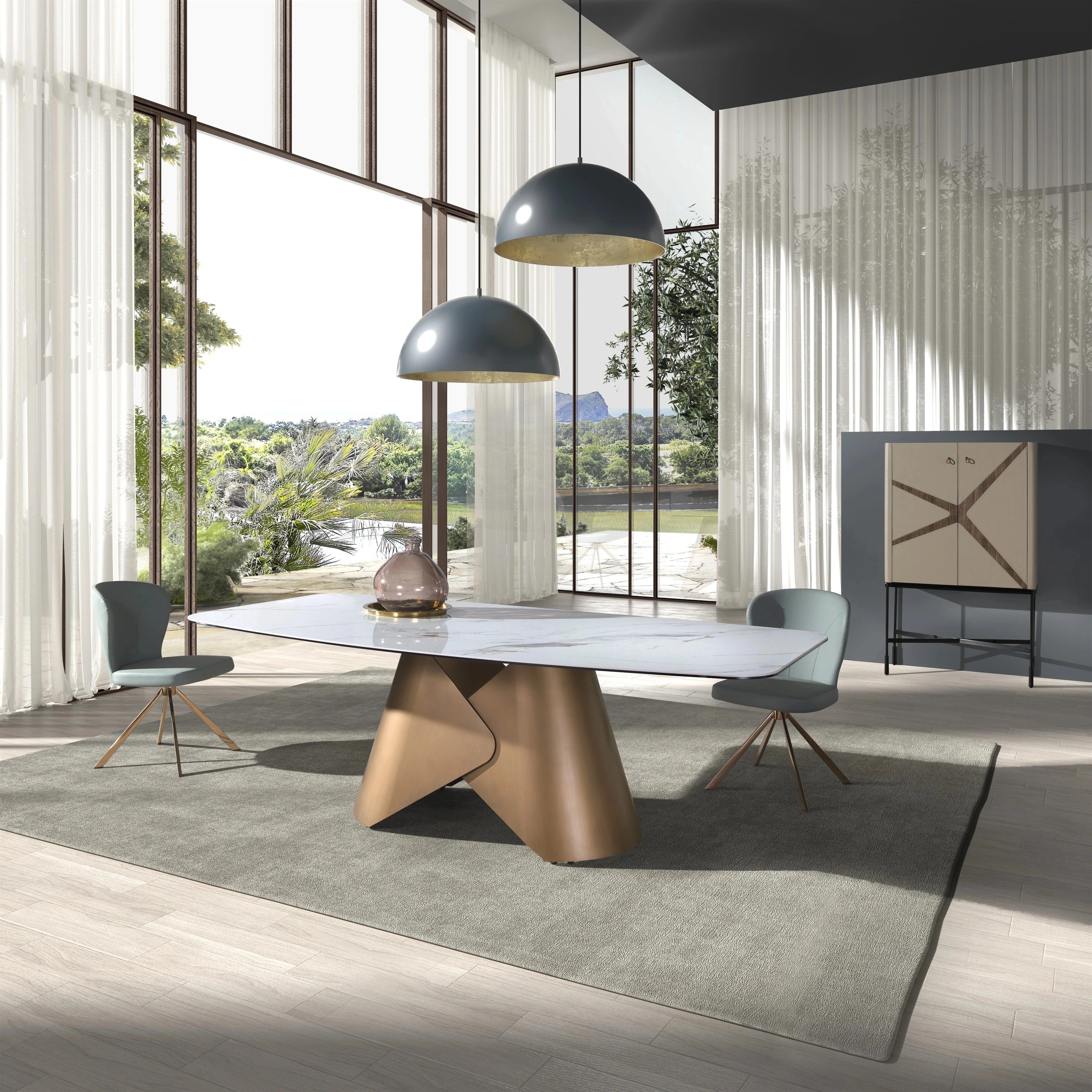 Buffet haut en similicuir, noyer et acier noir