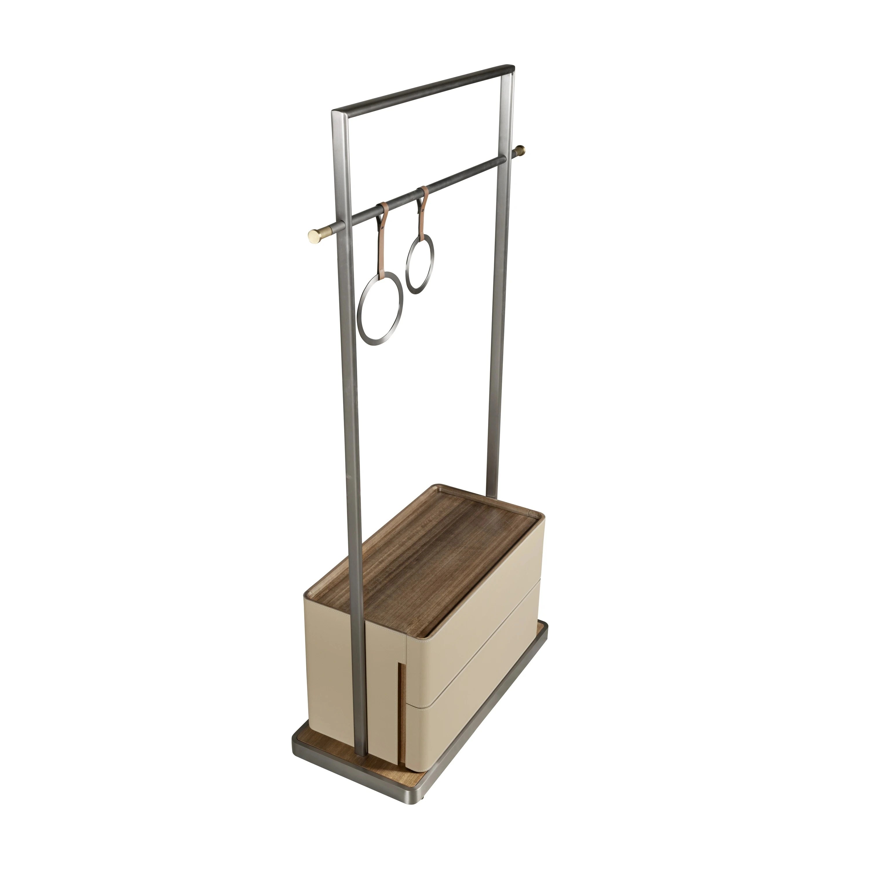 Porte-manteau en similicuir vison, noyer et acier inoxydable