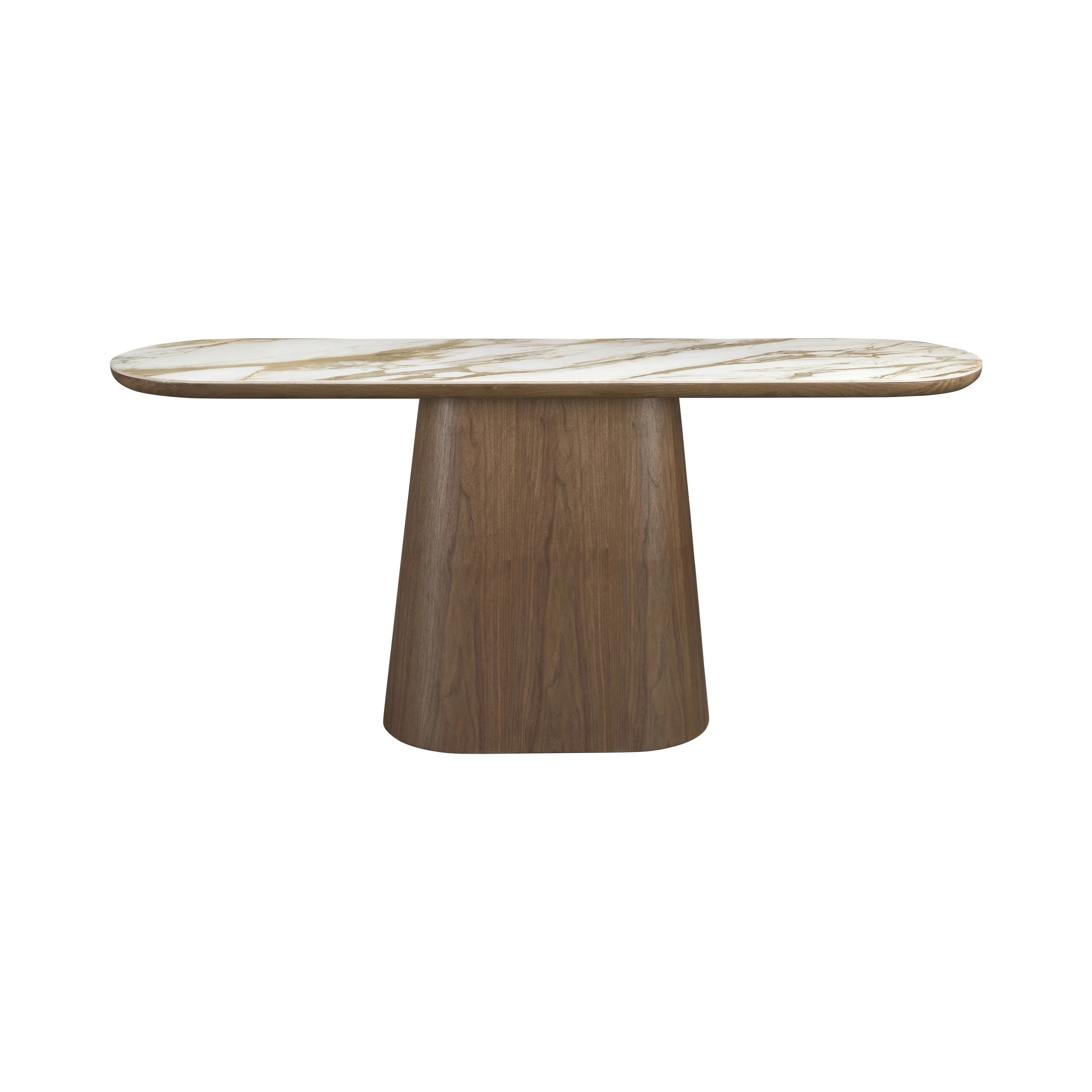 Table console ovale demi-ronde en porcelaine et noyer