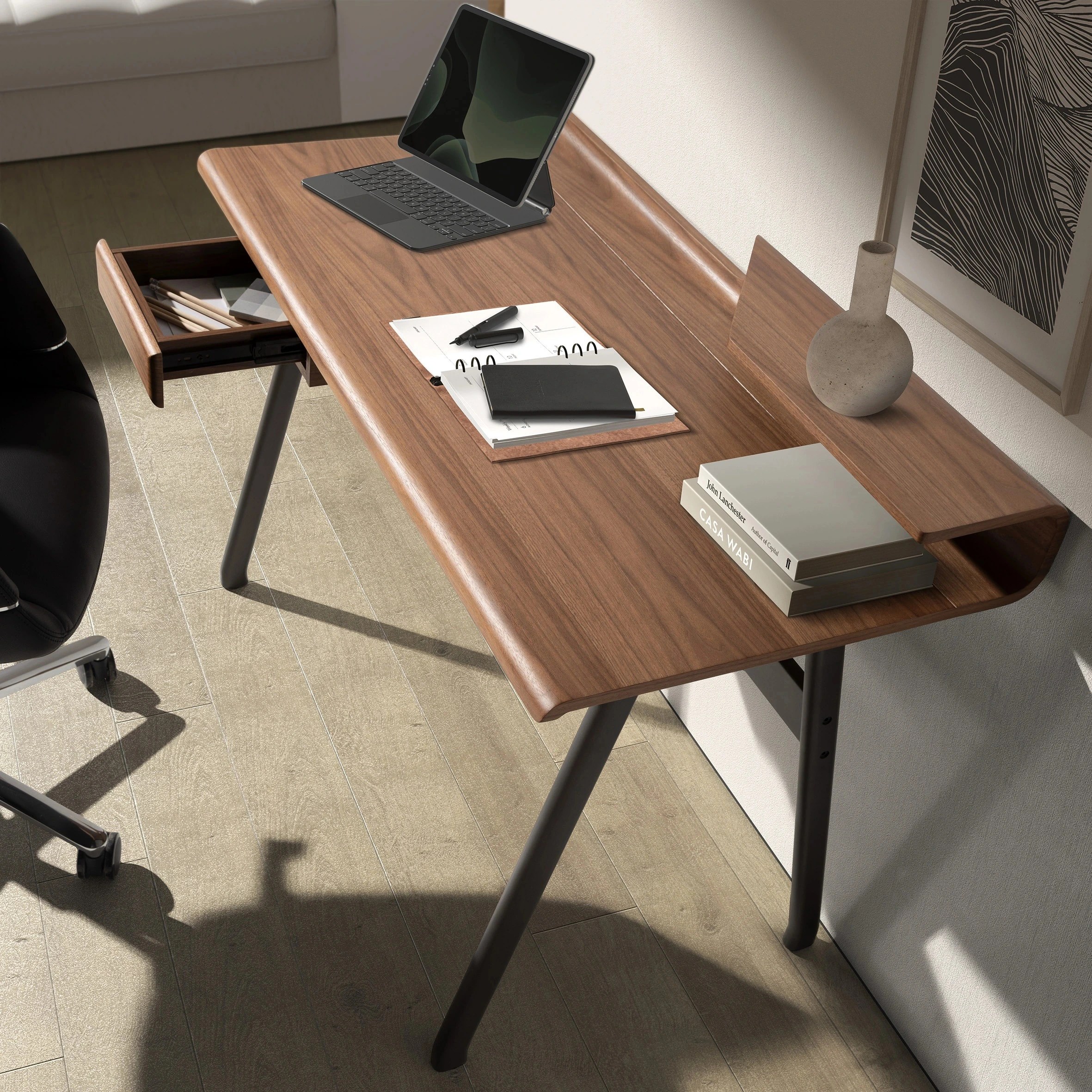Bureau en noyer et fibre de verre couleur gris foncé métal