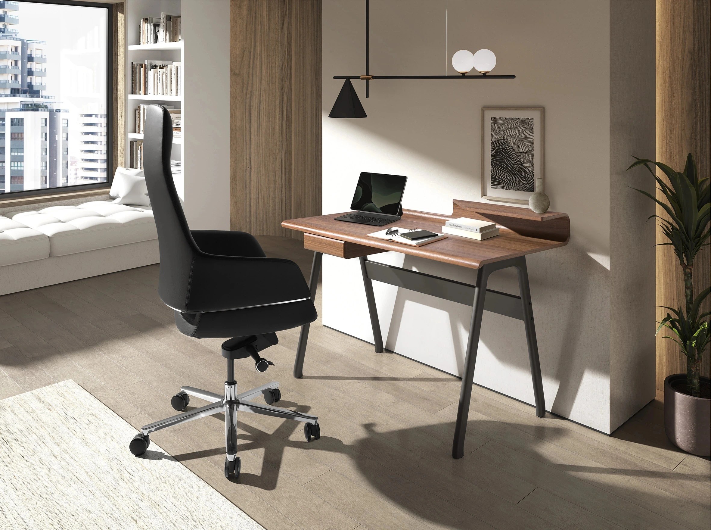 Bureau en noyer et fibre de verre couleur gris foncé métal