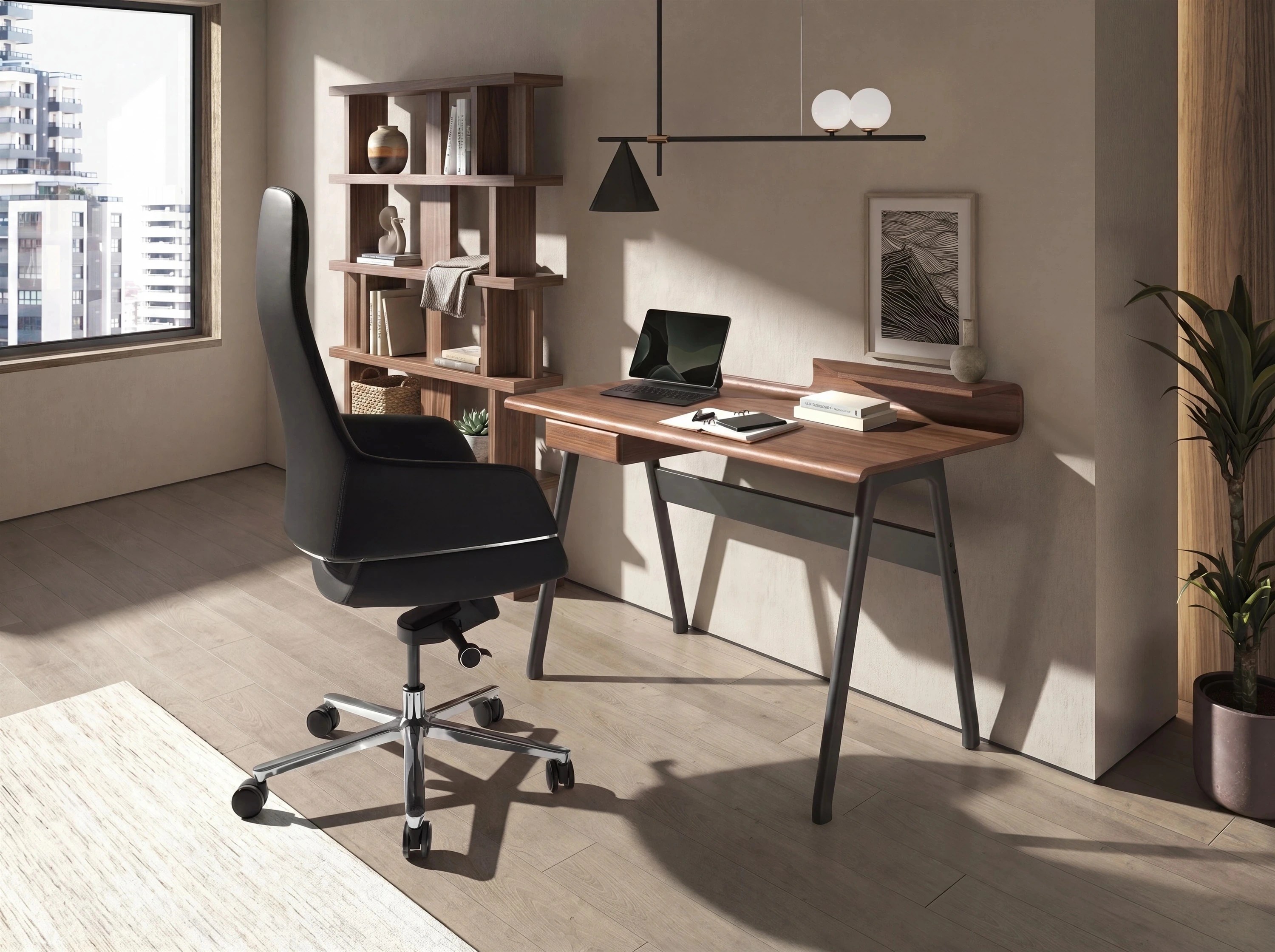 Bureau en noyer et fibre de verre couleur gris foncé métal