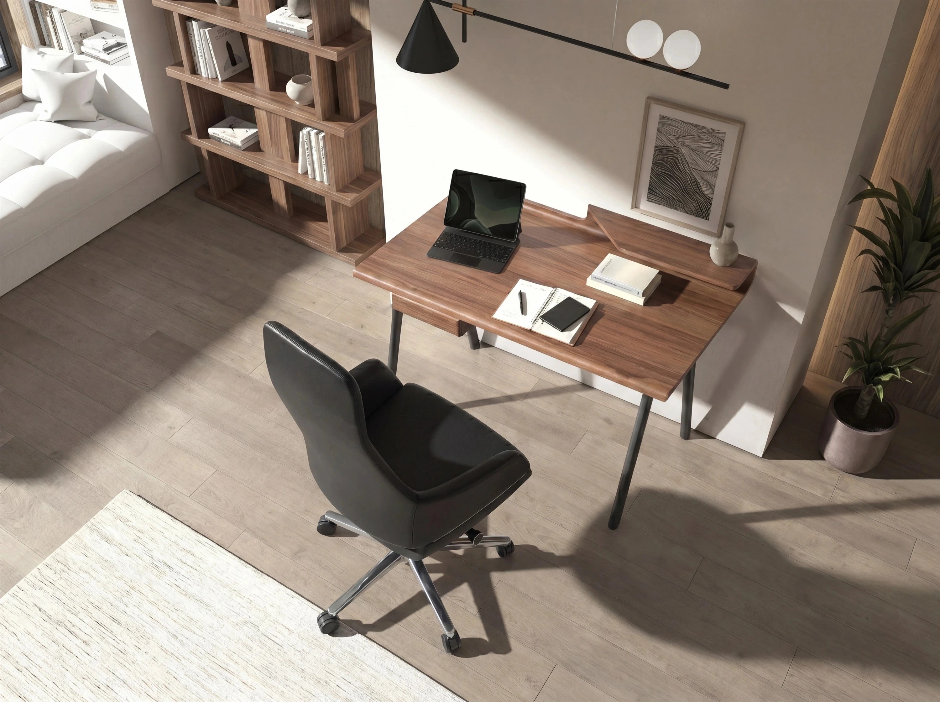 Bureau en noyer et fibre de verre couleur gris foncé métal