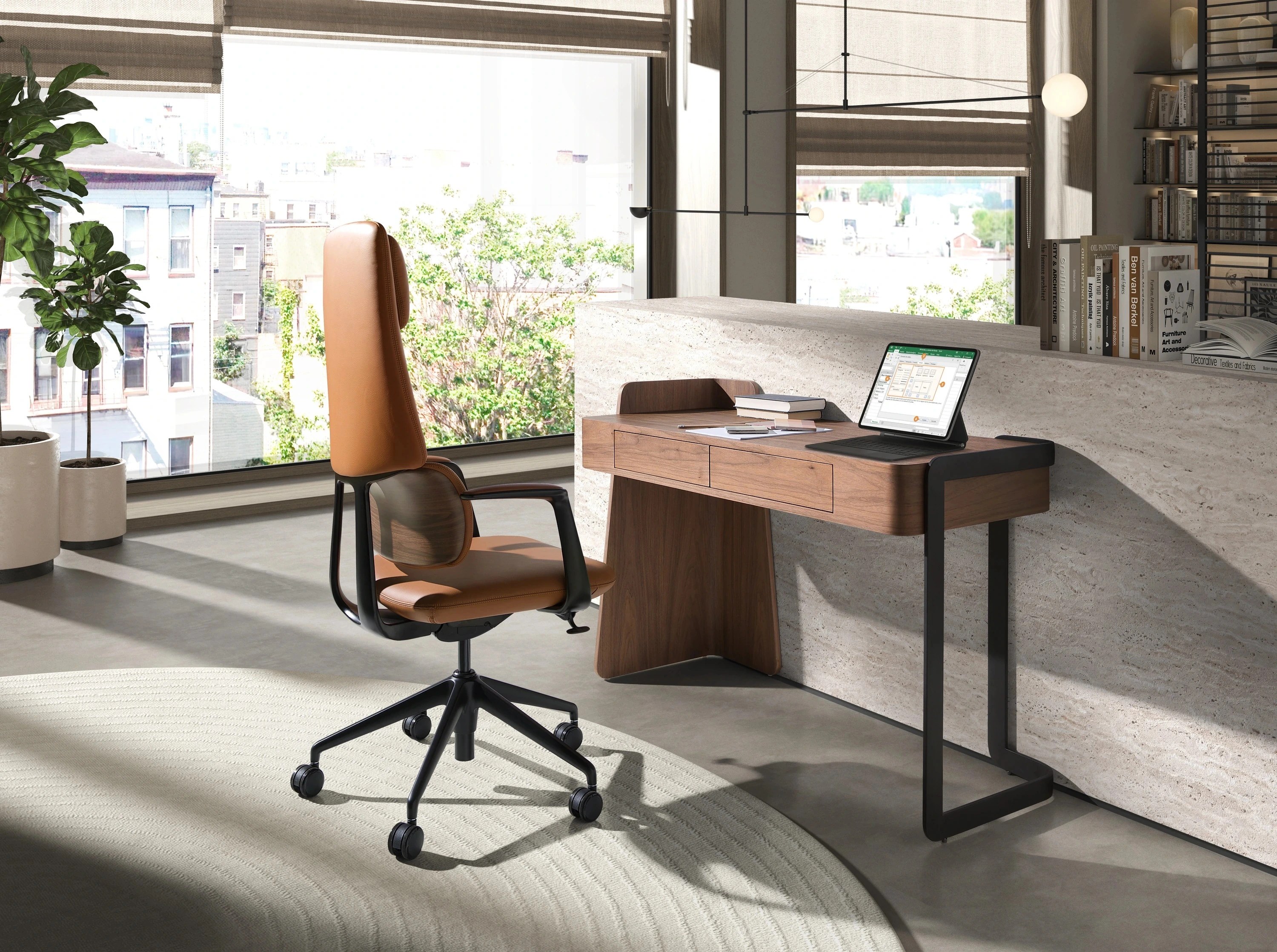 Bureau en noyer et acier époxy noir