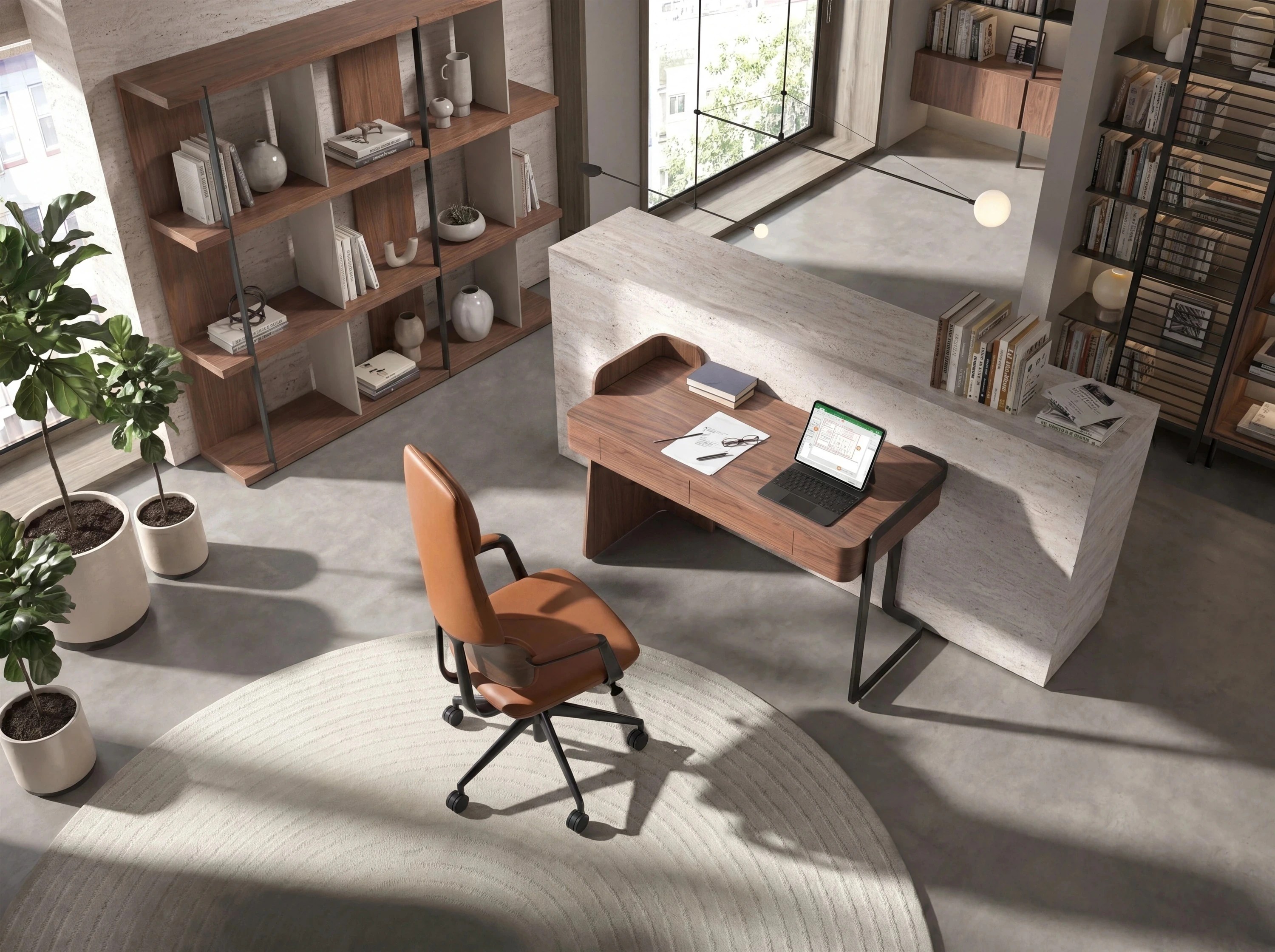 Bureau en noyer et acier époxy noir
