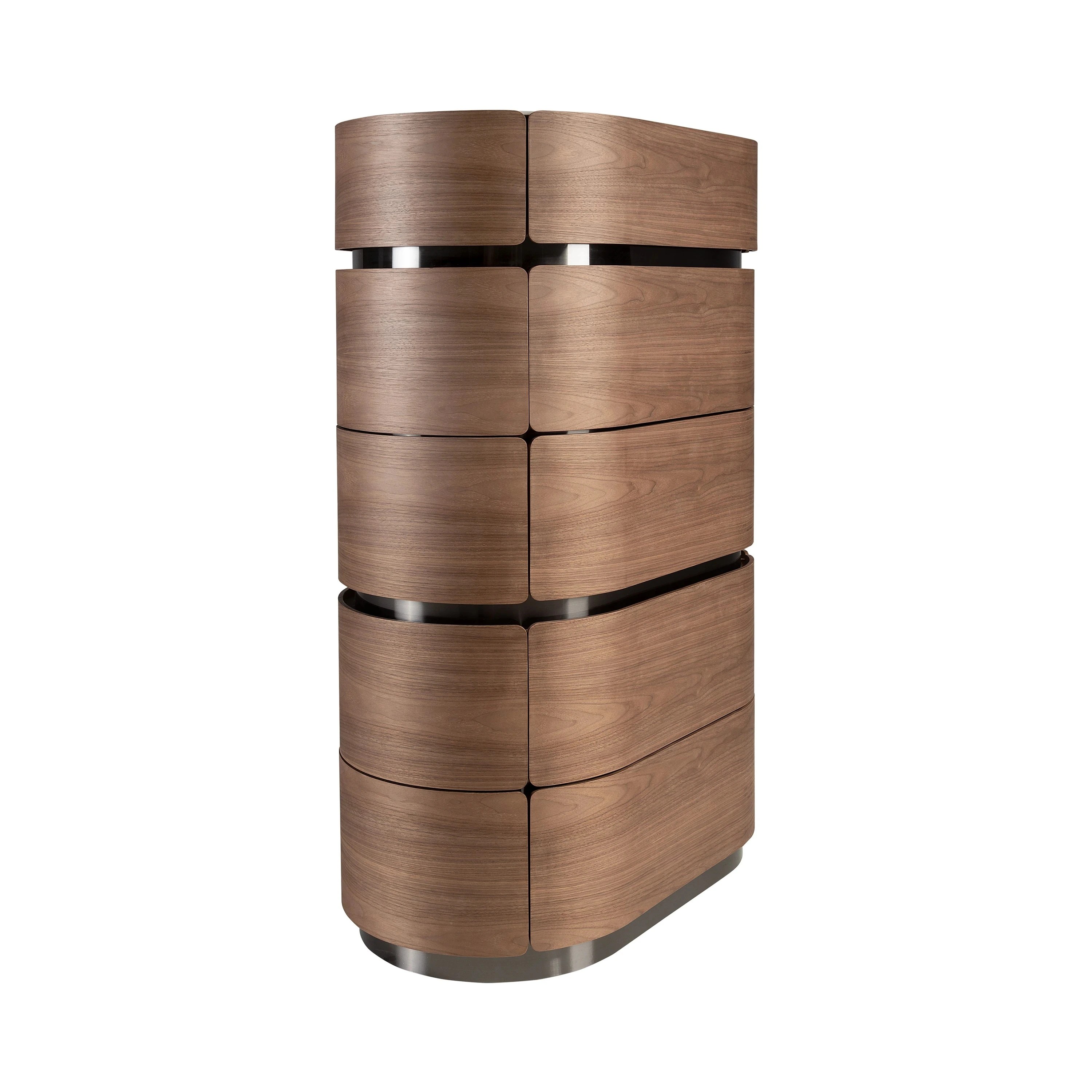 Chiffonnier en noyer avec base en acier foncé et plateau en marbre céramique