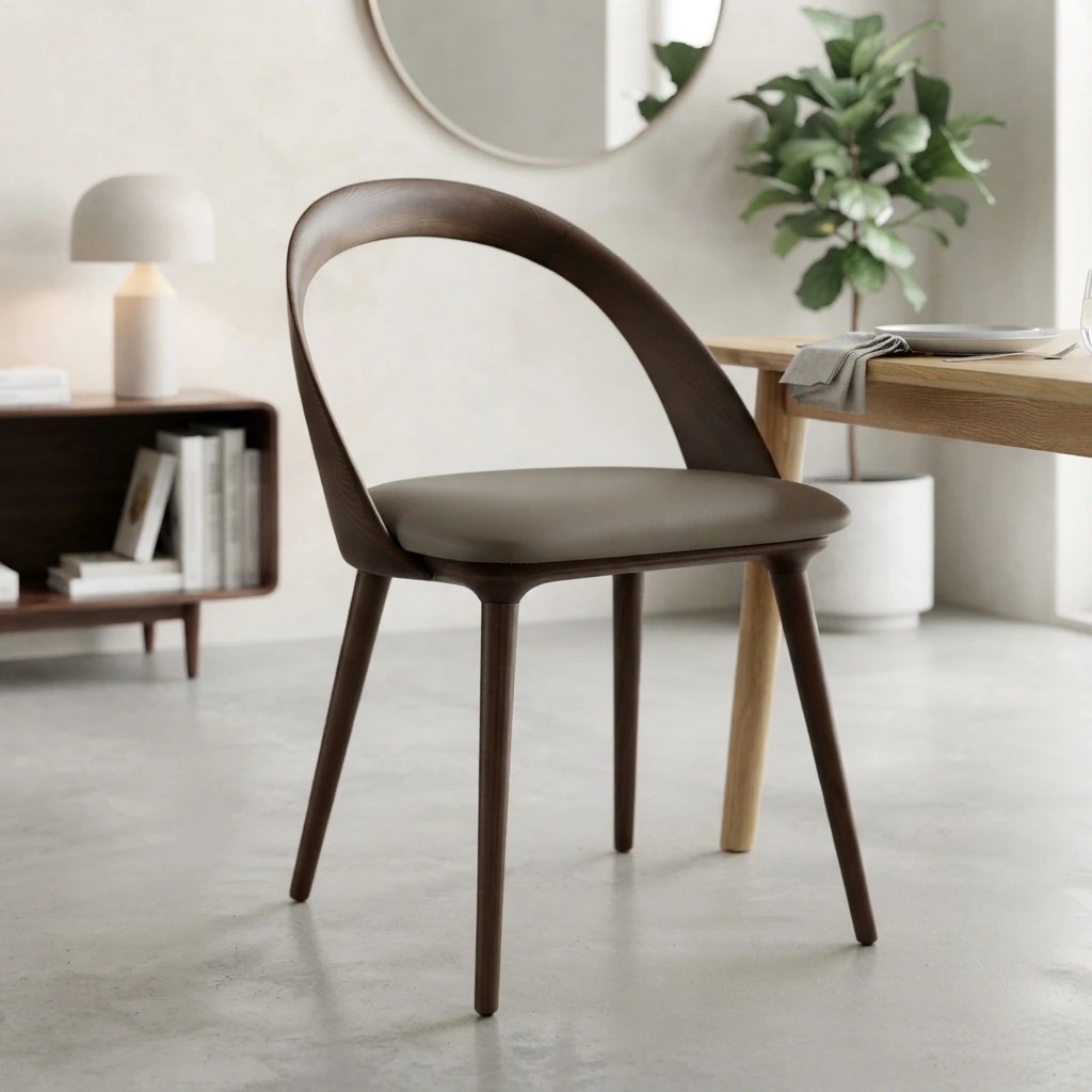 Chaise en similicuir noyer et vison
