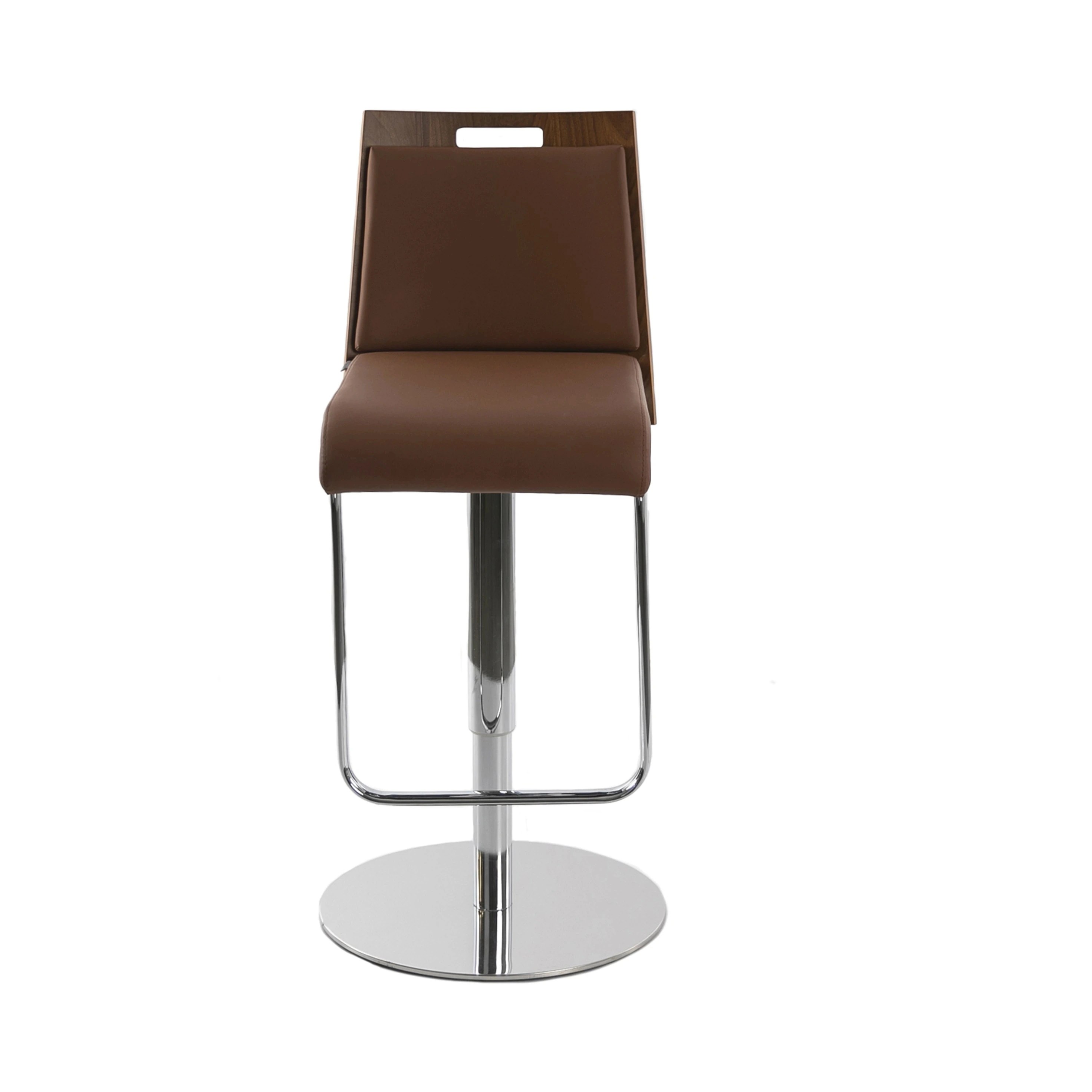 Tabouret pivotant en similicuir marron et noyer