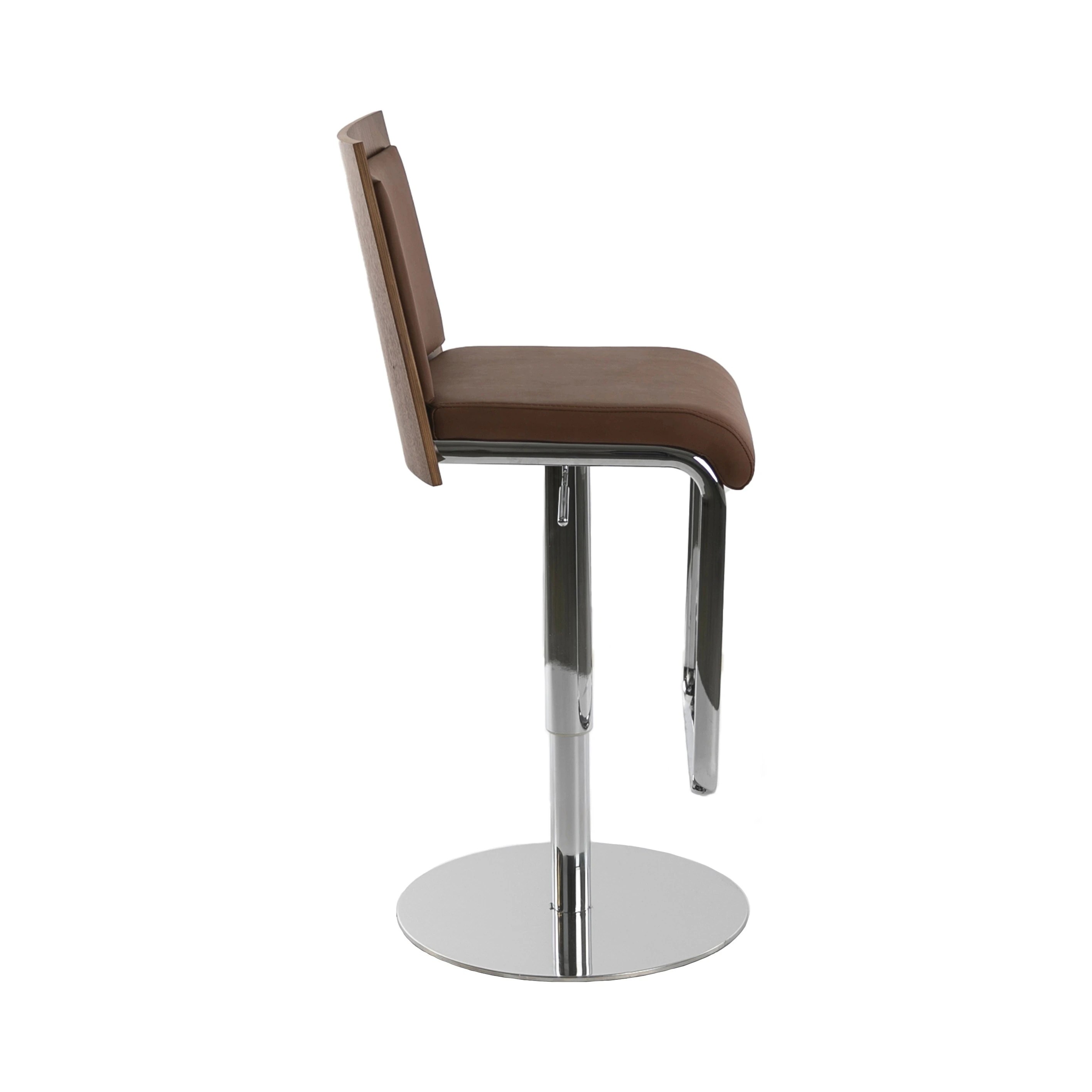 Tabouret pivotant en similicuir marron et noyer
