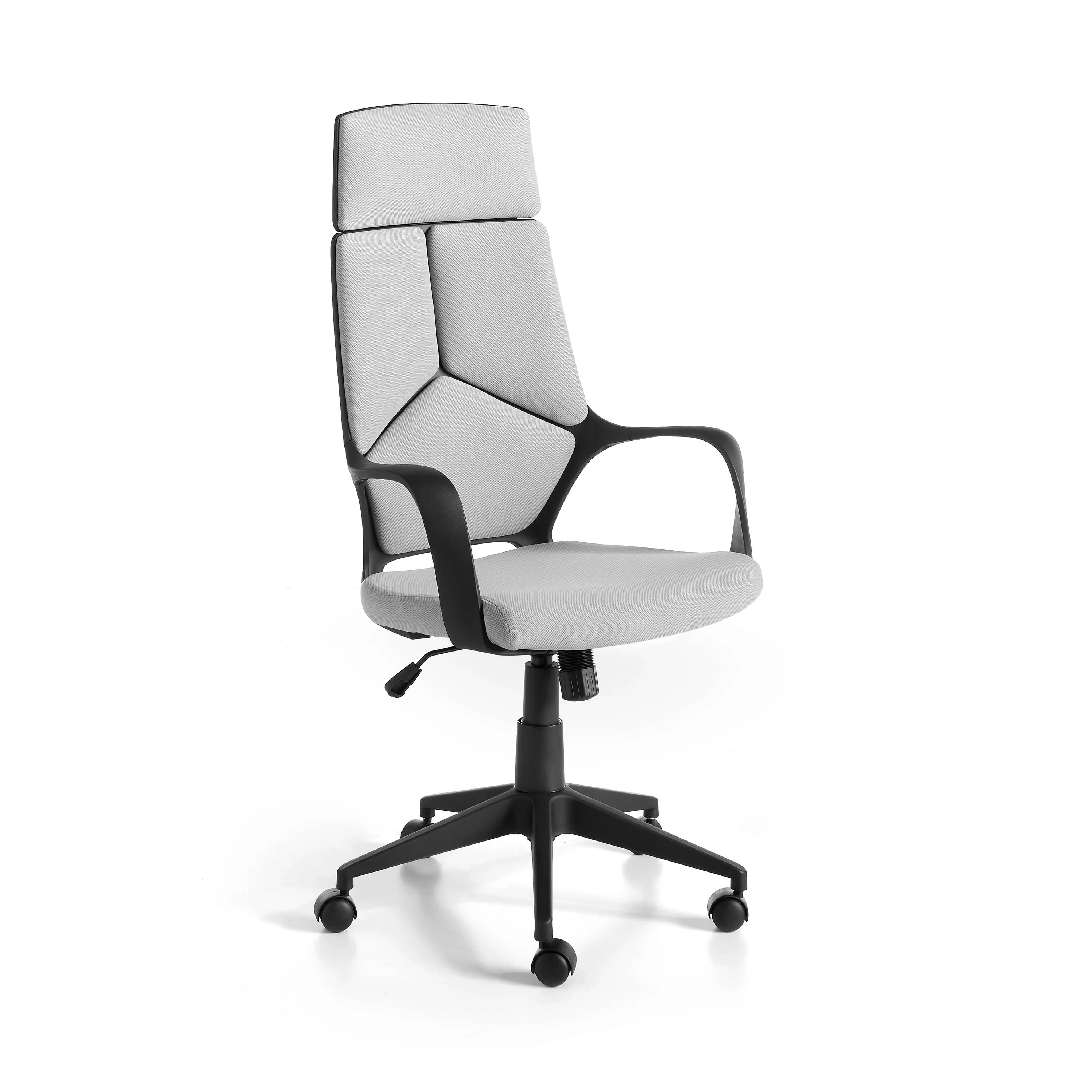 Fauteuil de bureau pivotante en tissu gris clair et pvc noir