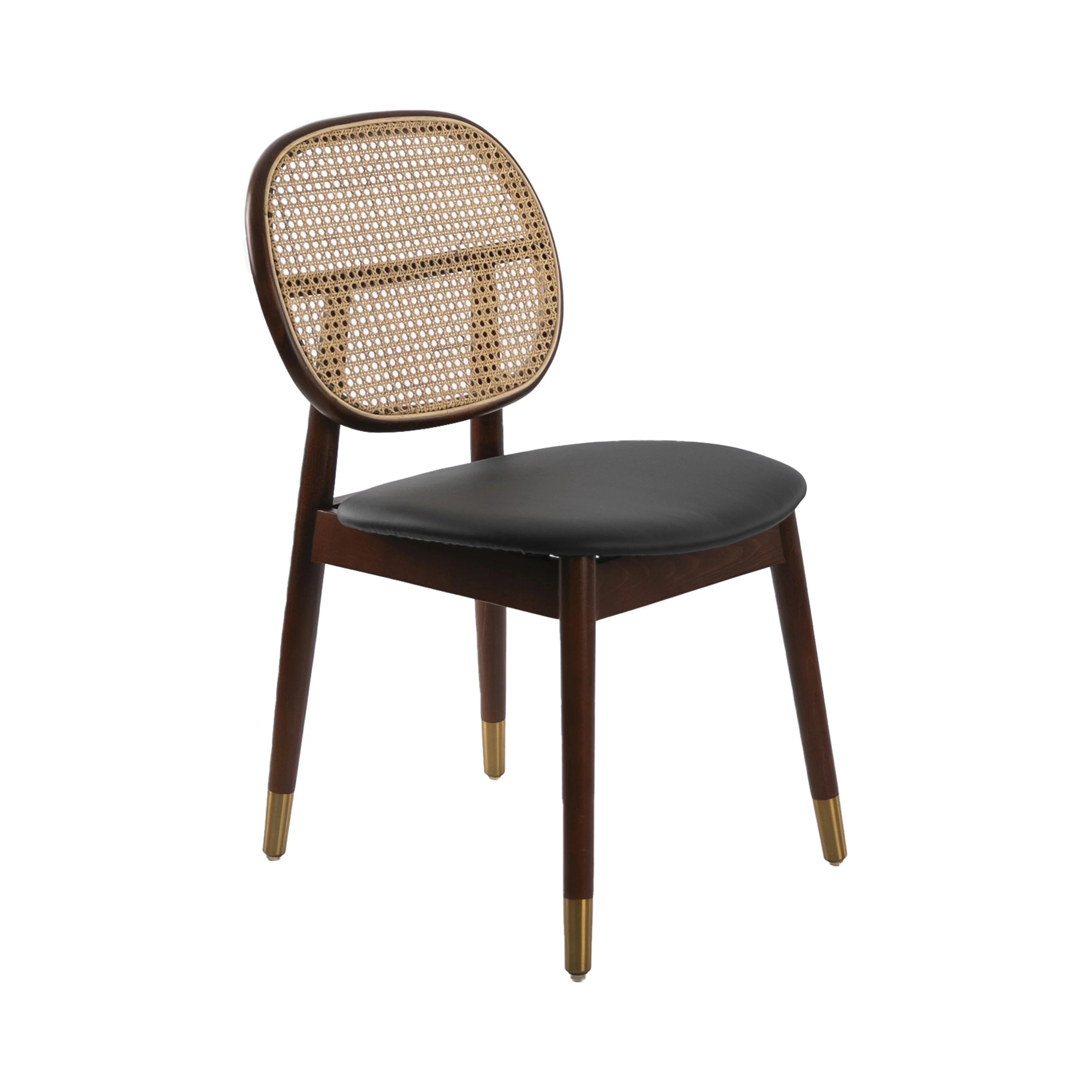 Chaise en rotin et similicuir noir