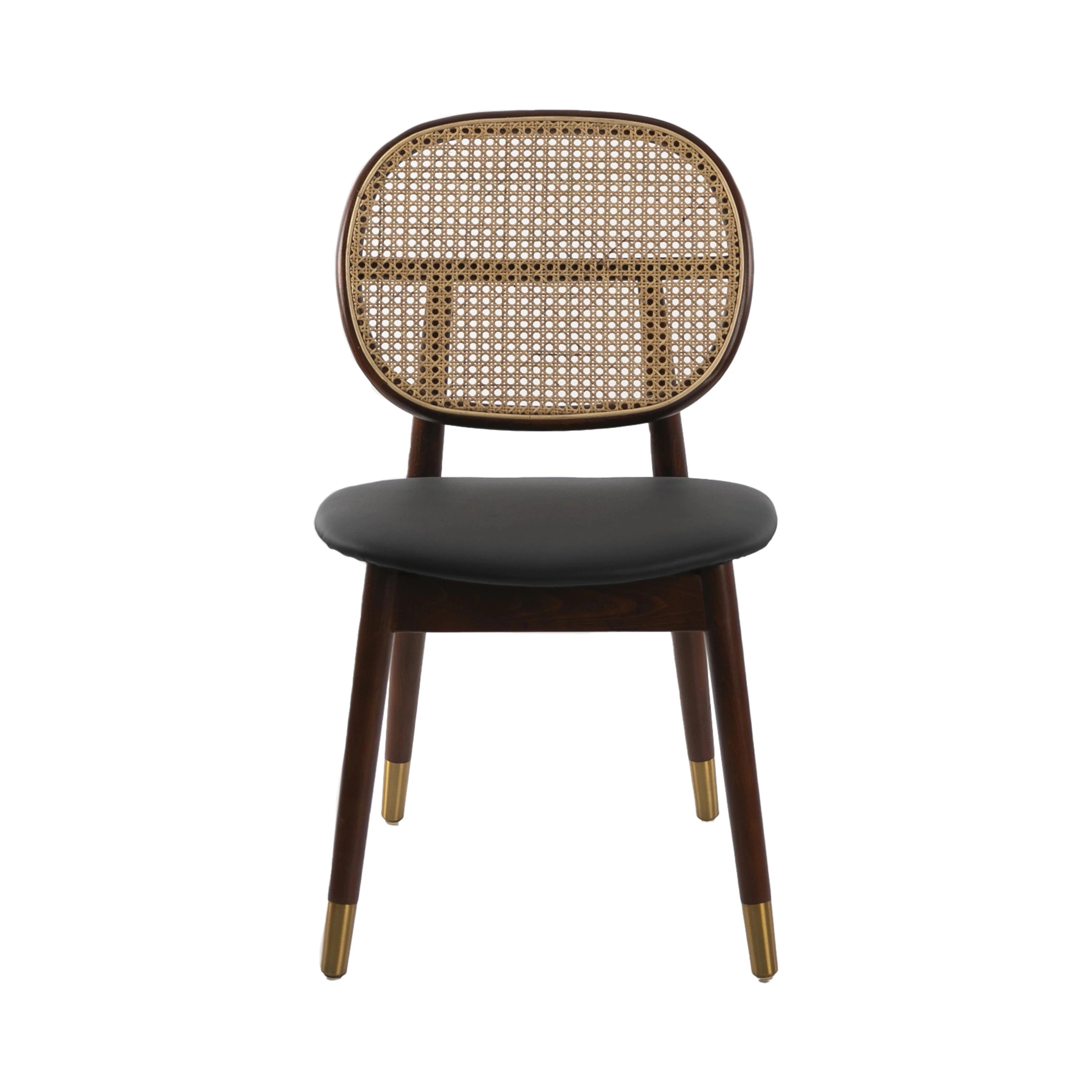 Chaise en rotin et similicuir noir