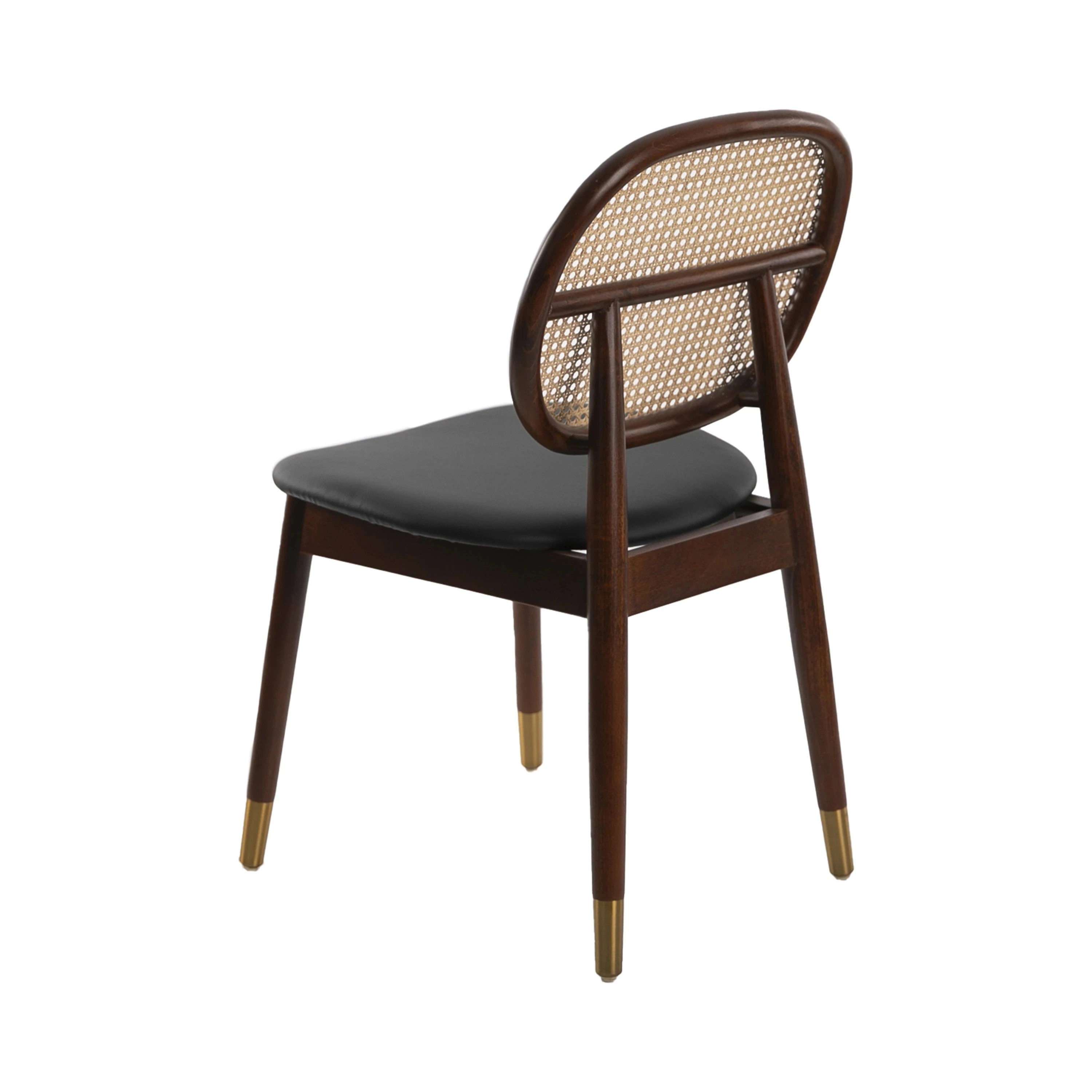 Chaise en rotin et similicuir noir