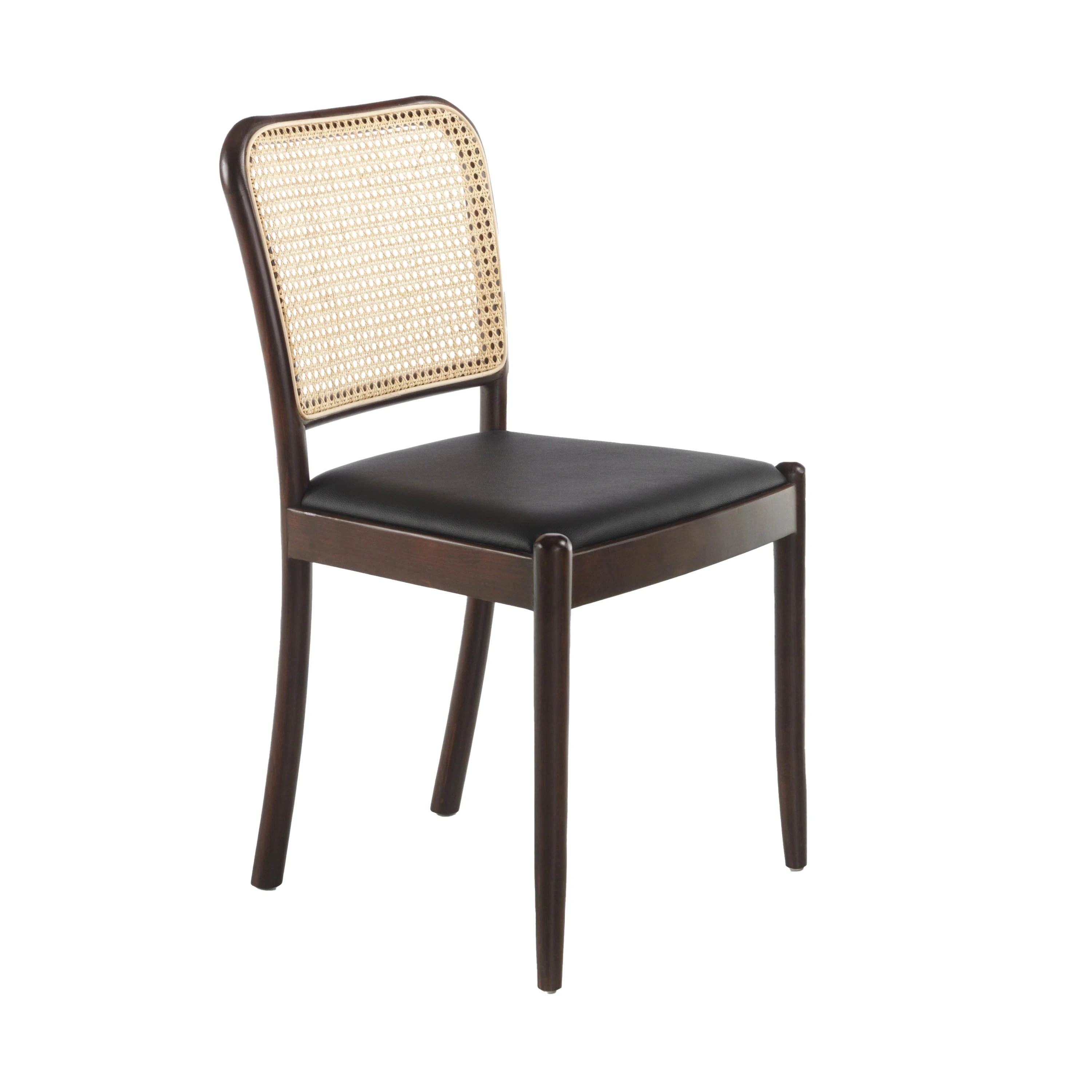 Chaise en rotin et similicuir noir