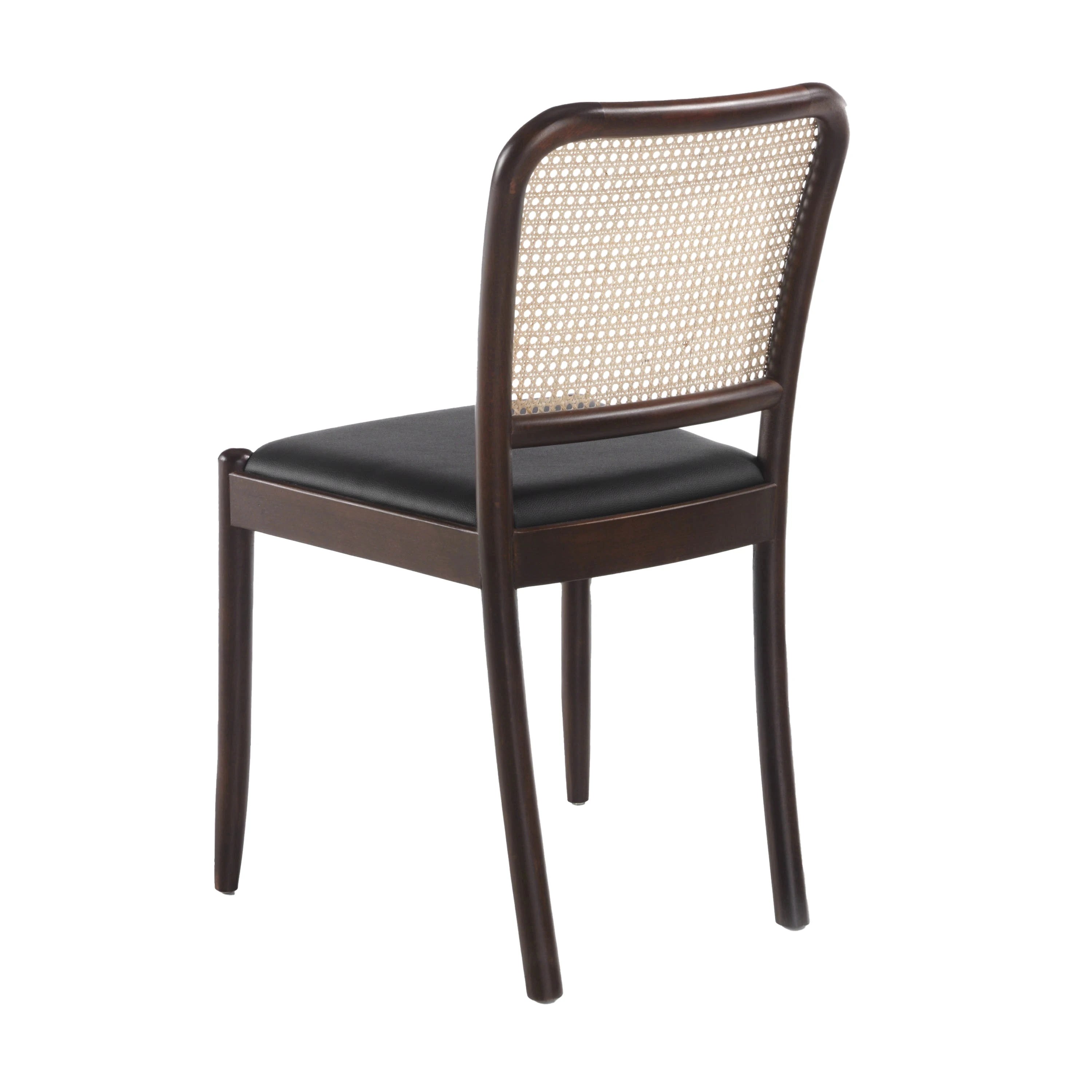Chaise en rotin et similicuir noir