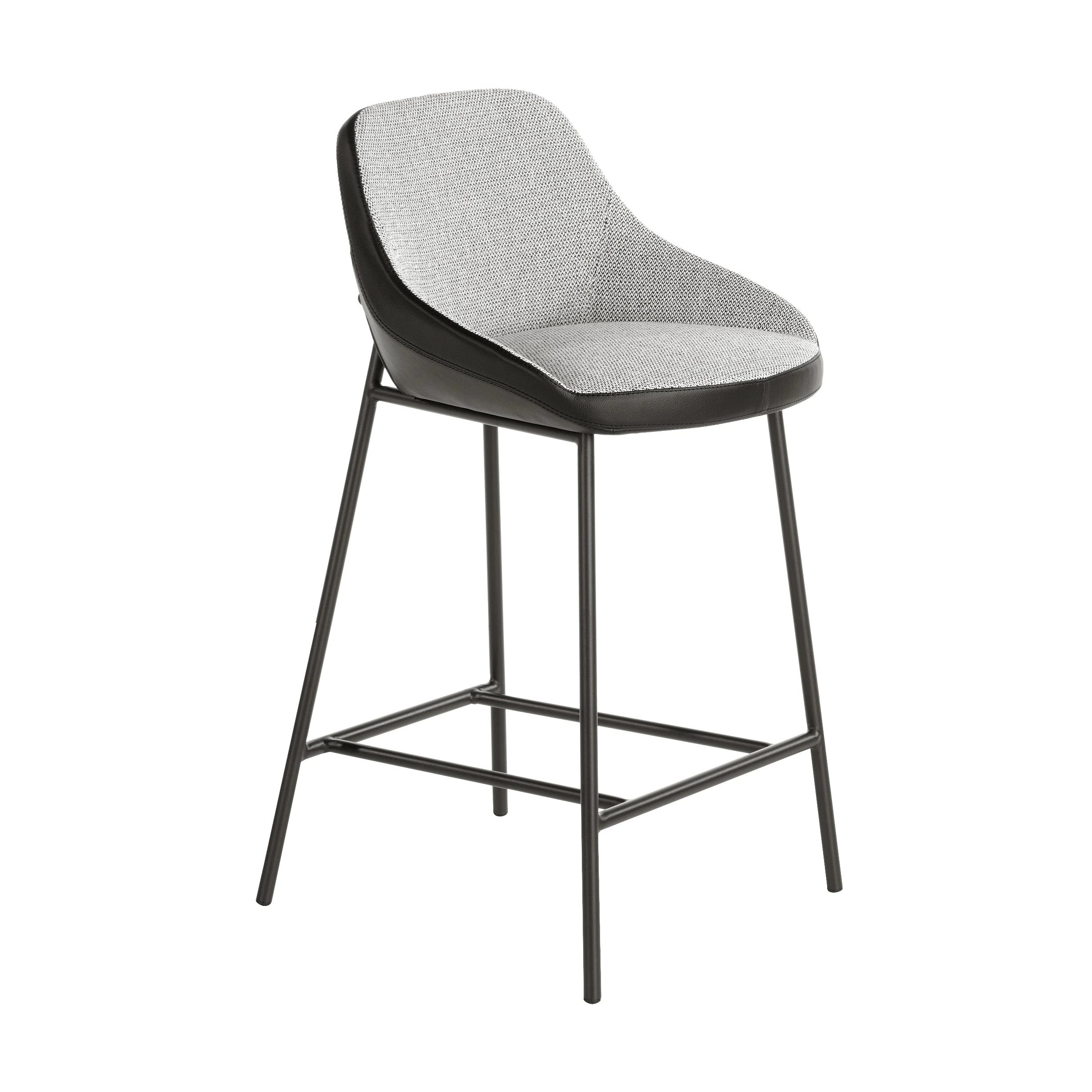 Tabouret en tissu gris et similicuir noir