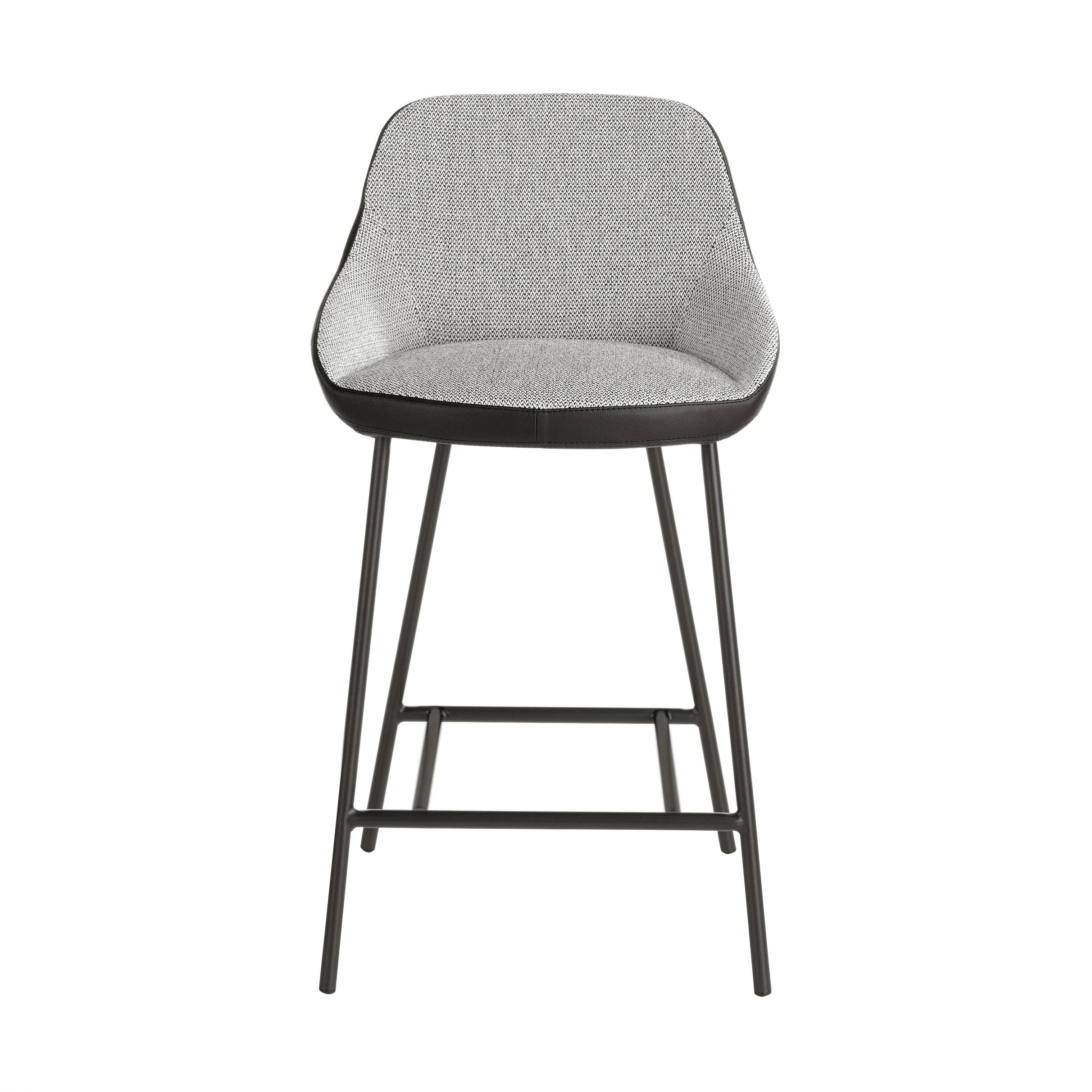 Tabouret en tissu gris et similicuir noir