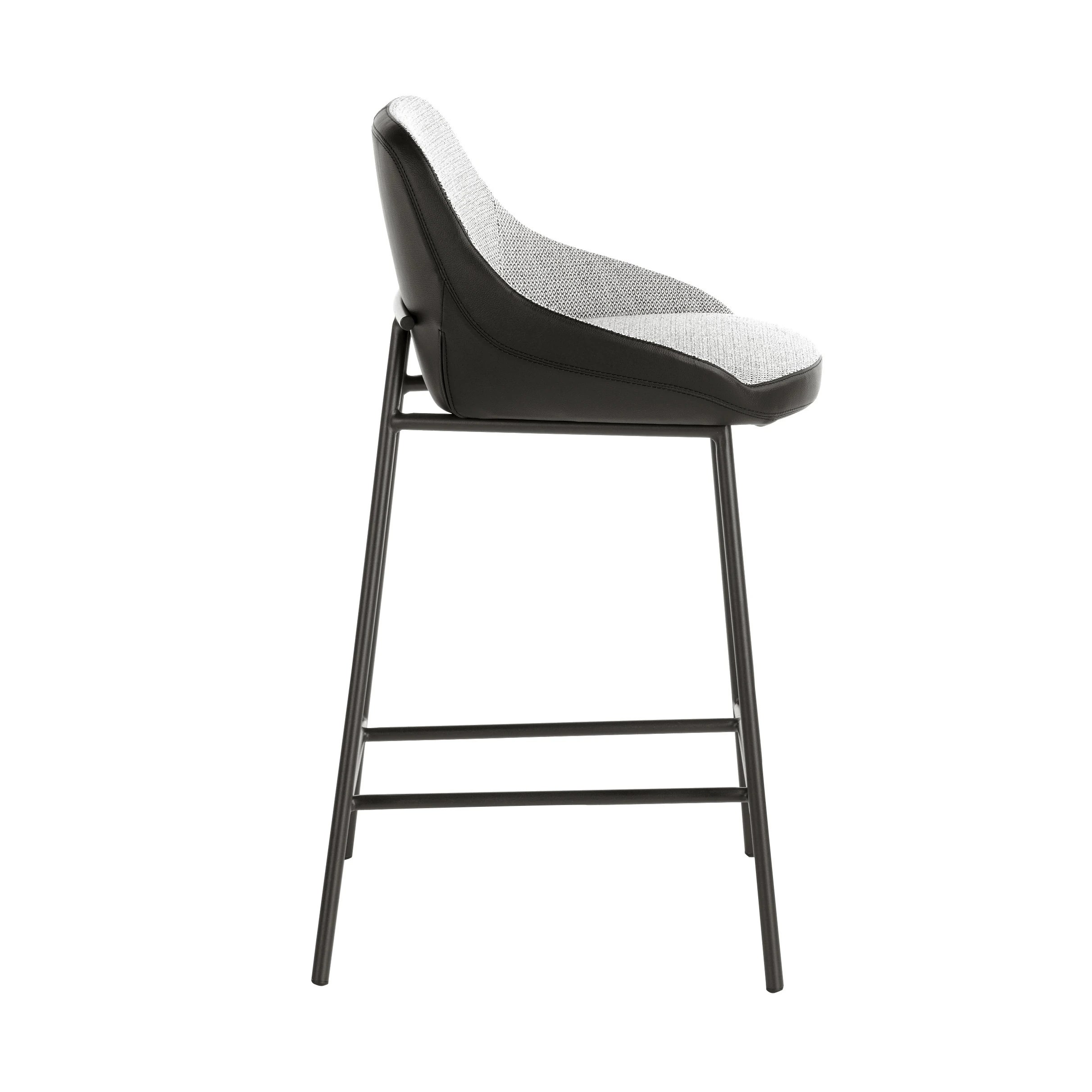 Tabouret en tissu gris et similicuir noir