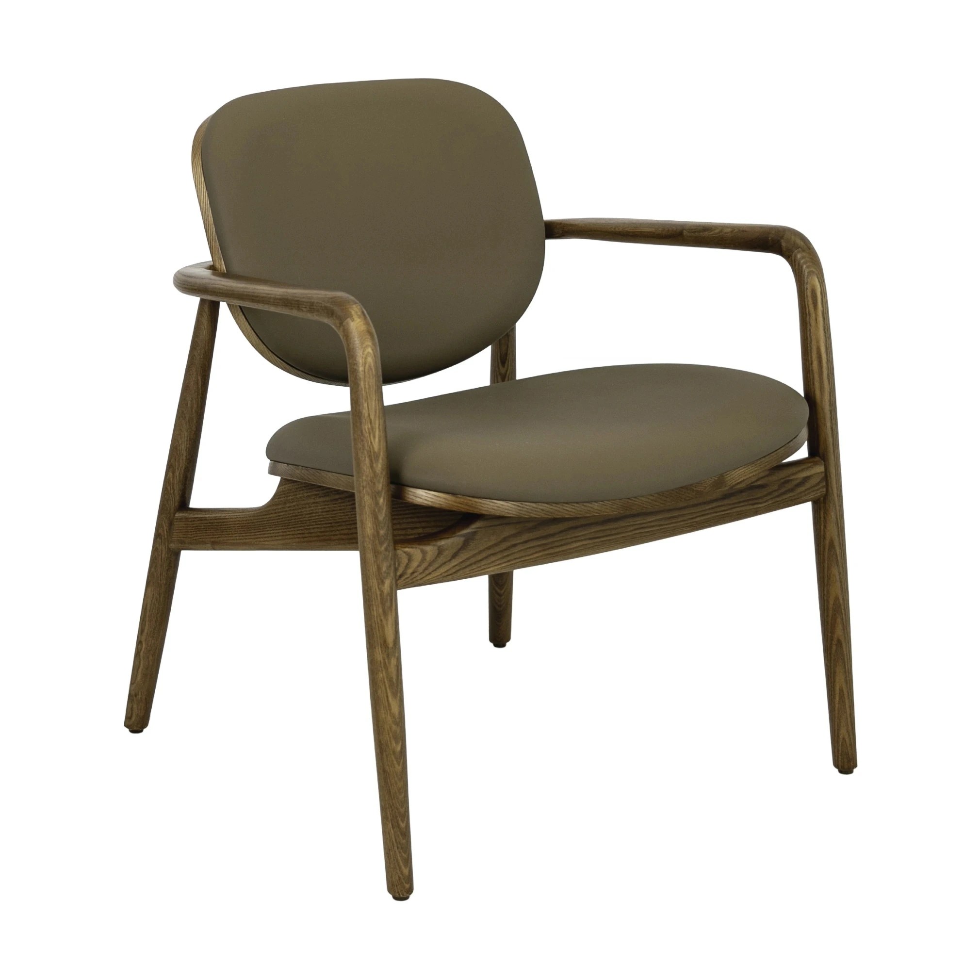 Fauteuil en similicuir taupe et noyer