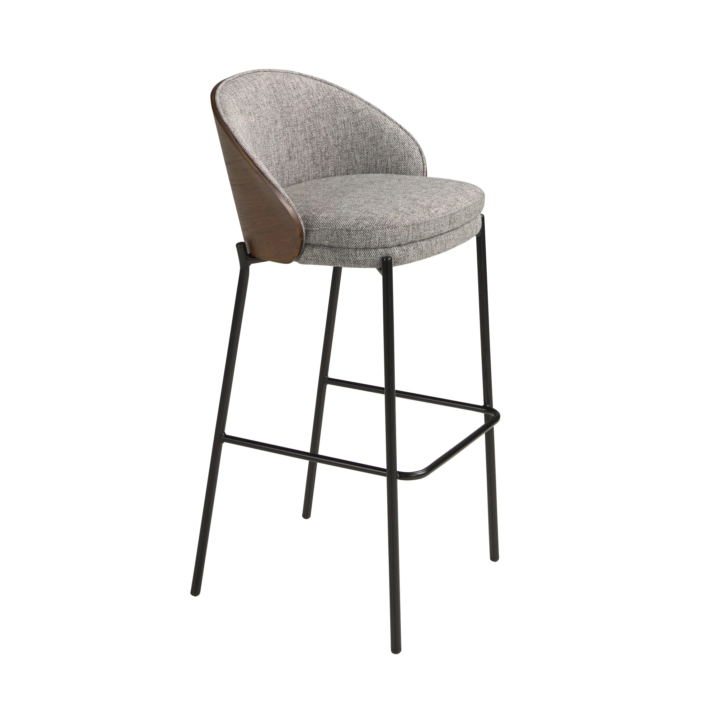 Tabouret en tissu gris et noyer