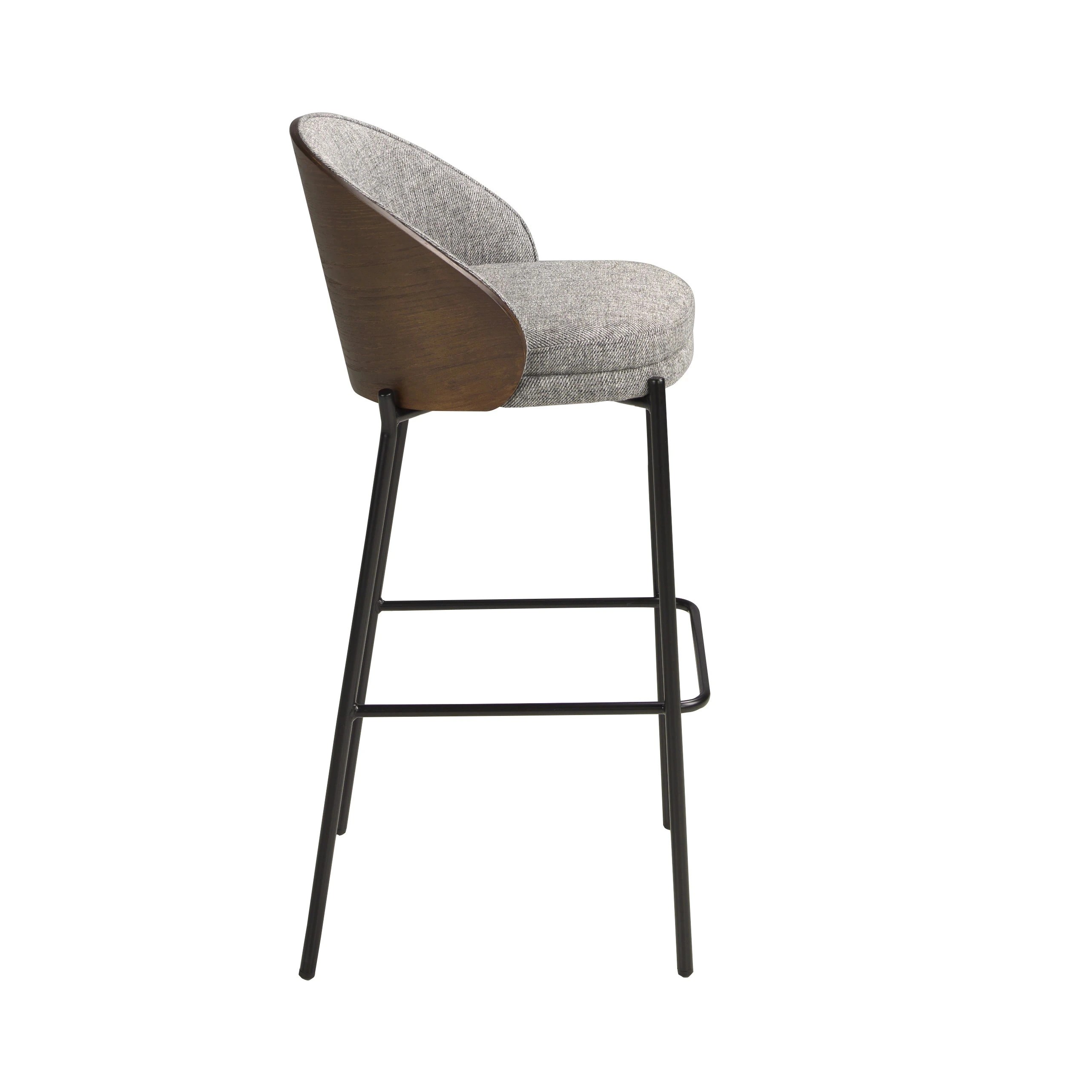 Tabouret en tissu gris et noyer