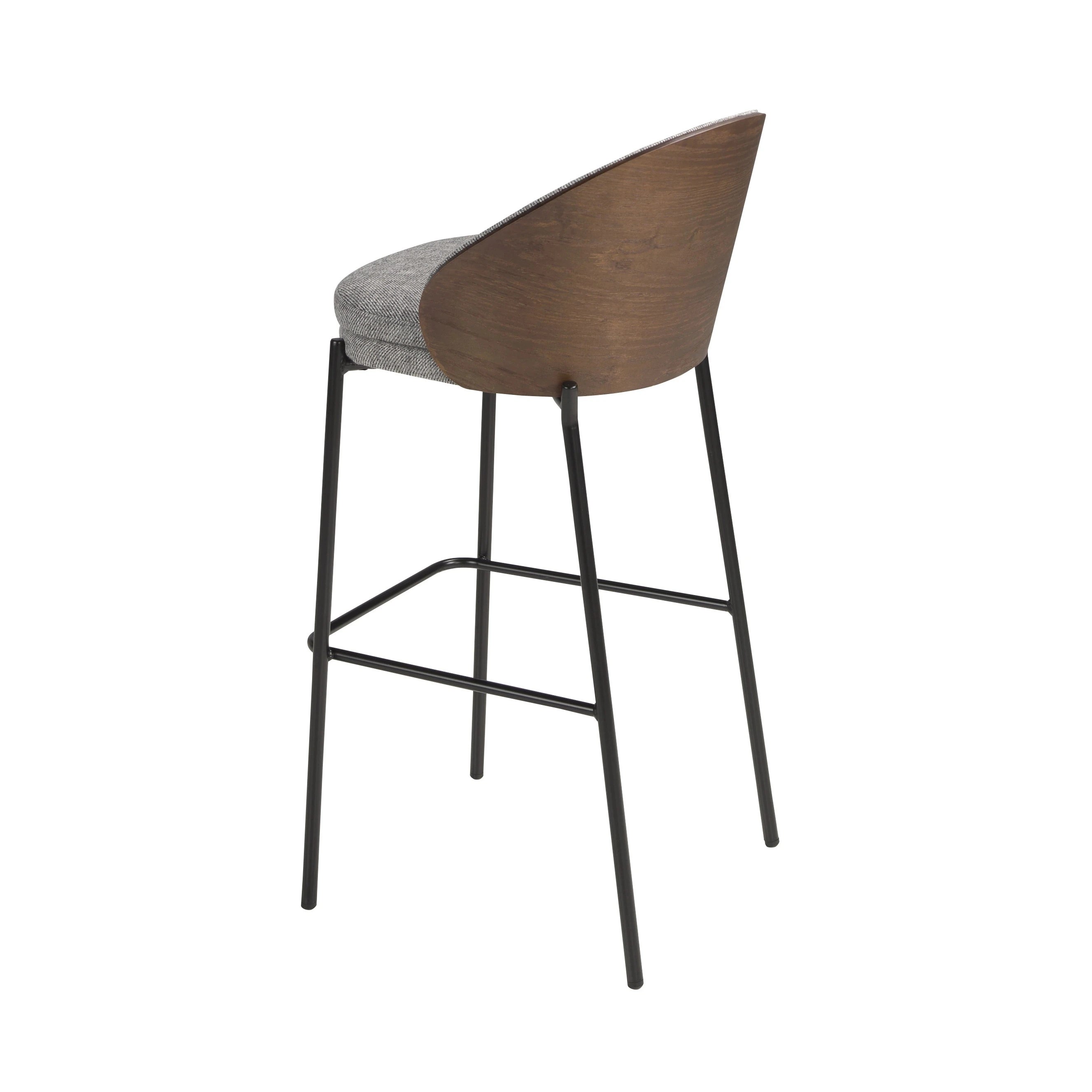 Tabouret en tissu gris et noyer
