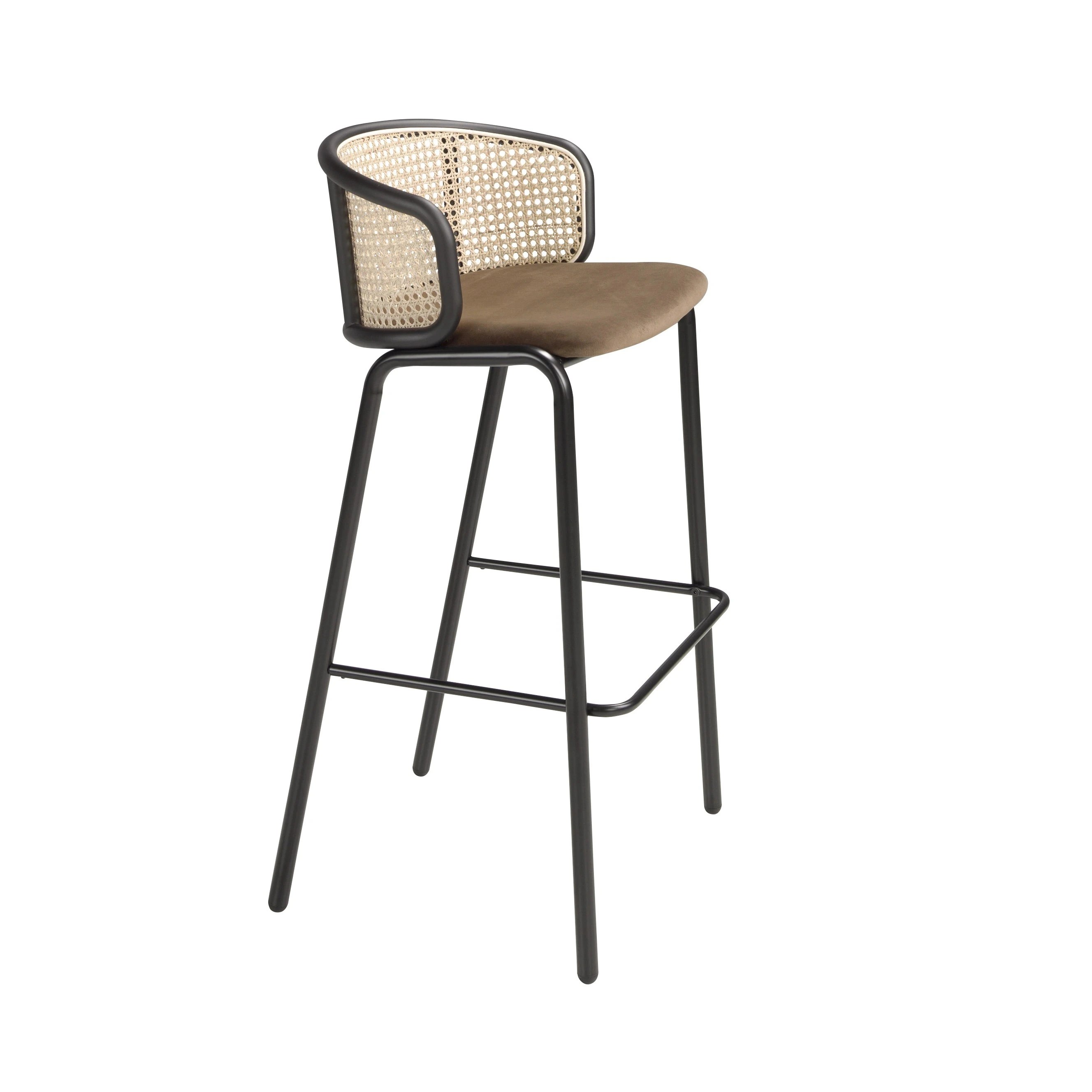 Tabouret en rotin et velours brun