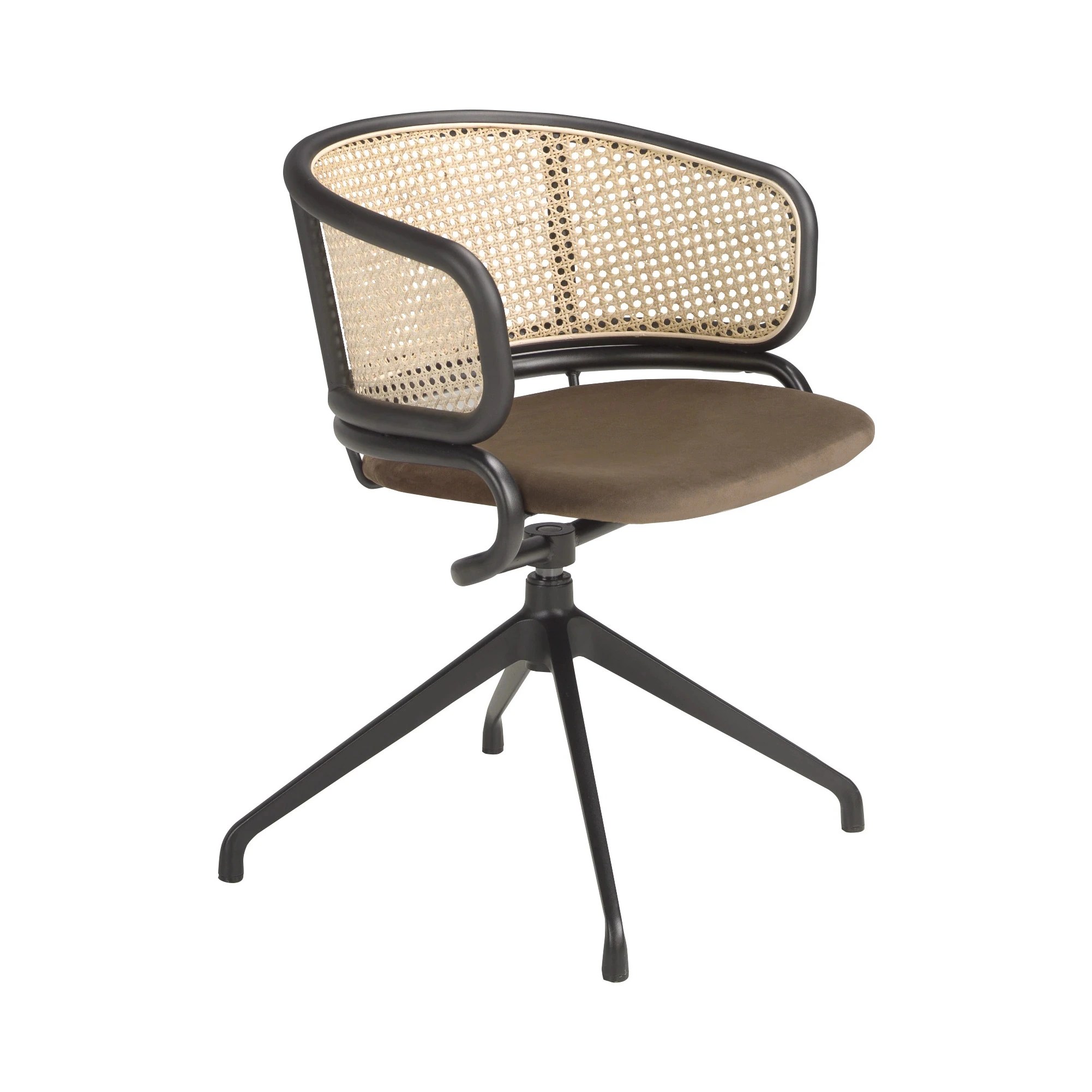 Chaise pivotante en rotin et velours brun