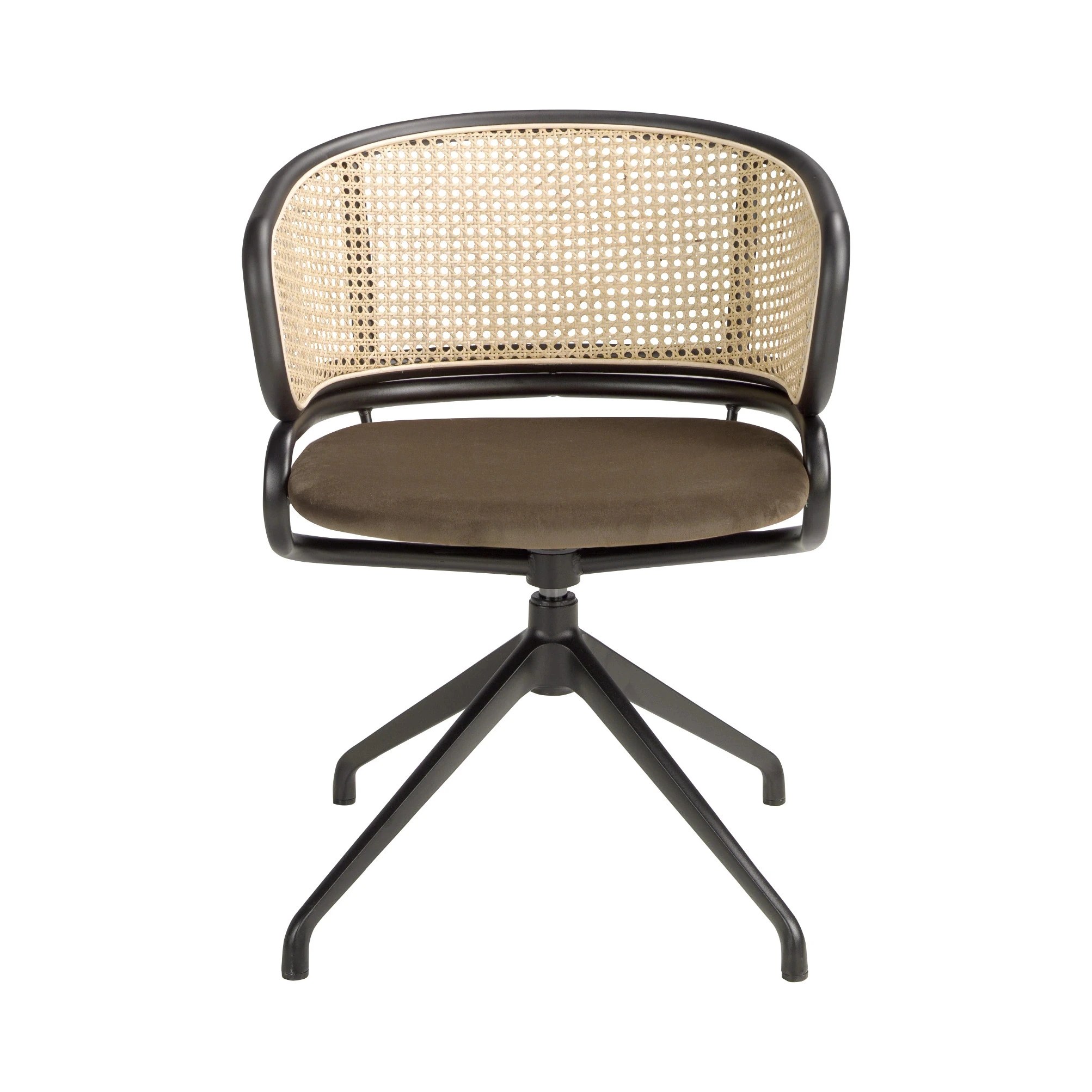 Chaise pivotante en rotin et velours brun