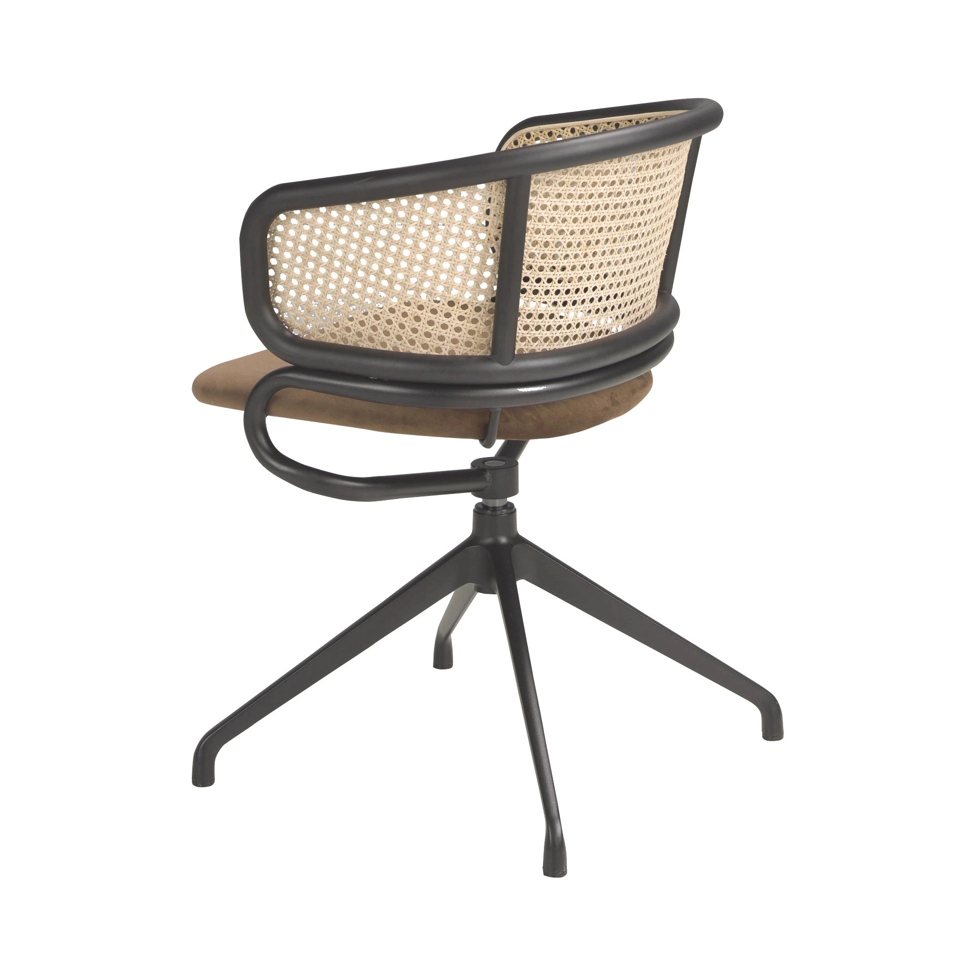 Chaise pivotante en rotin et velours brun