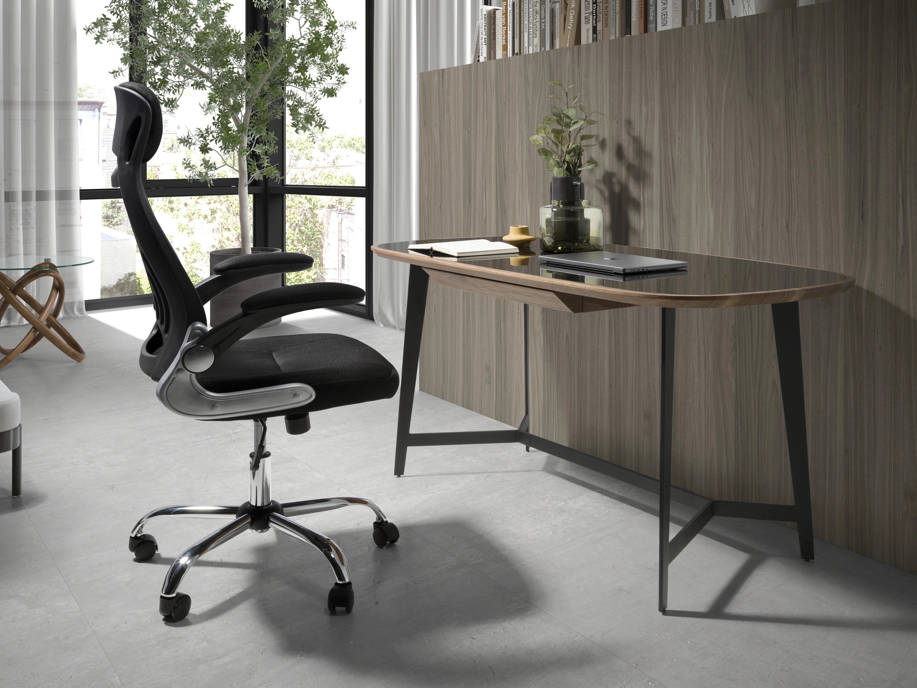 Fauteuil de bureau pivotante en tissu noir