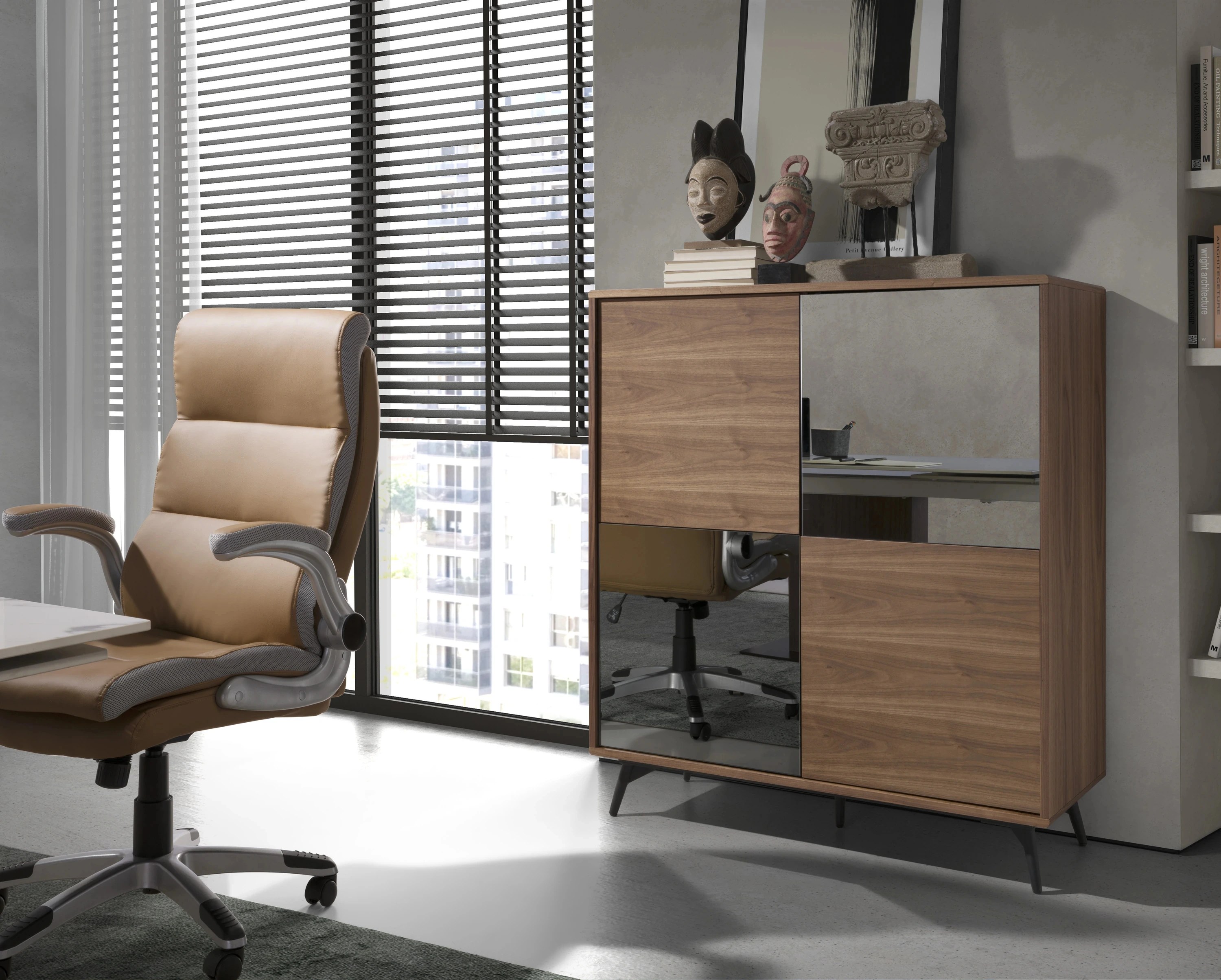 Fauteuil de bureau pivotante en similicuir marron