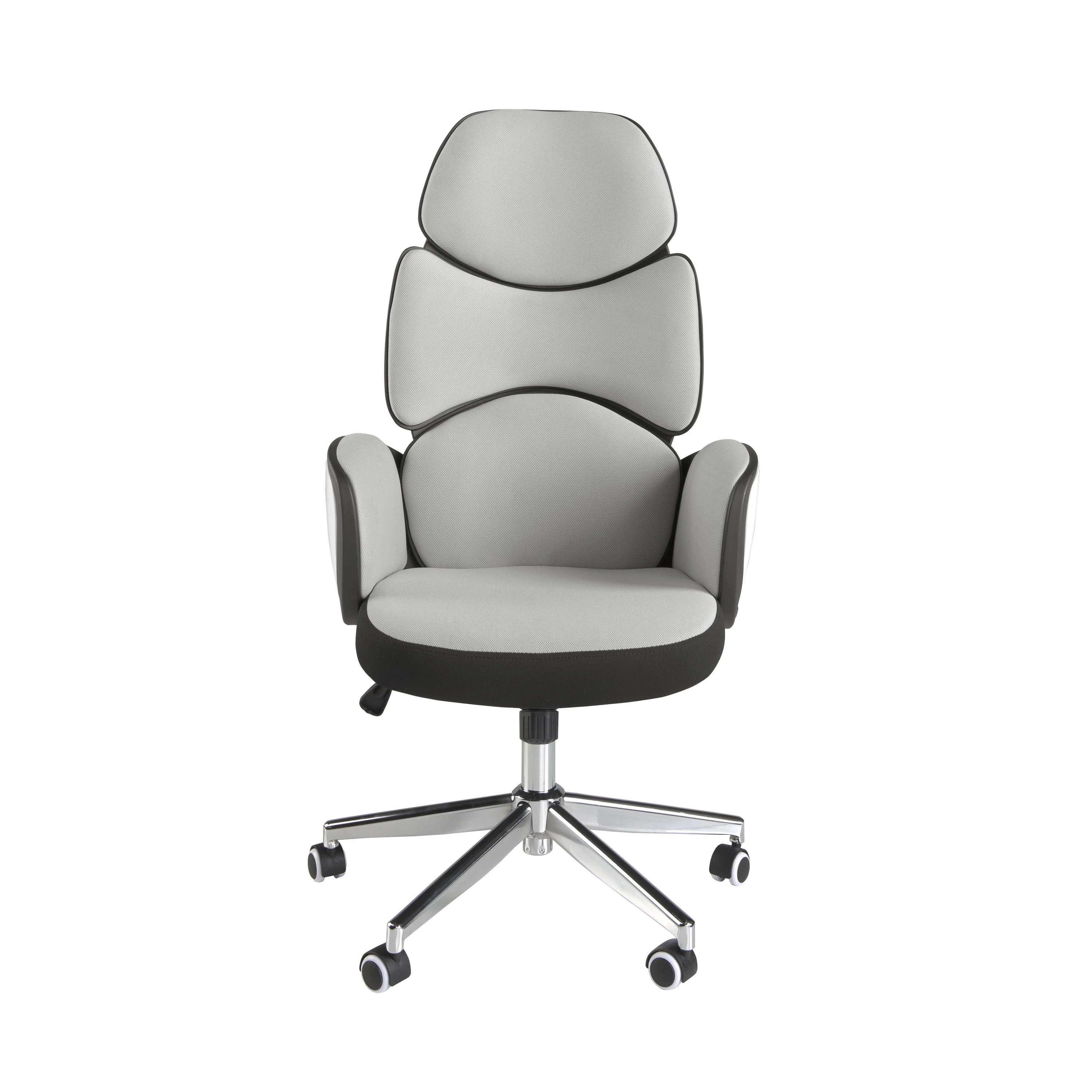 Fauteuil de bureau pivotant tissu gris clair et pvc blanc brillant