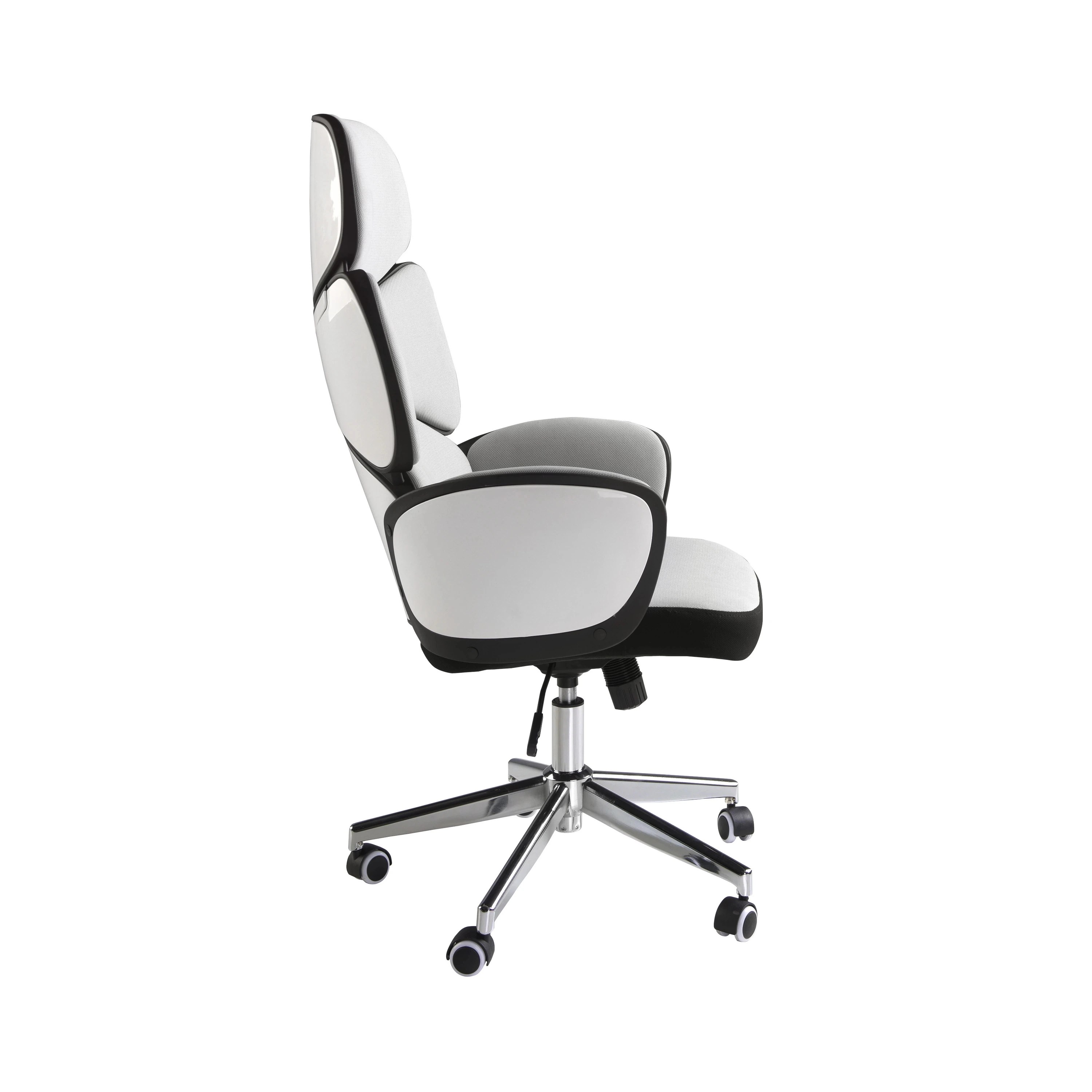 Fauteuil de bureau pivotant tissu gris clair et pvc blanc brillant