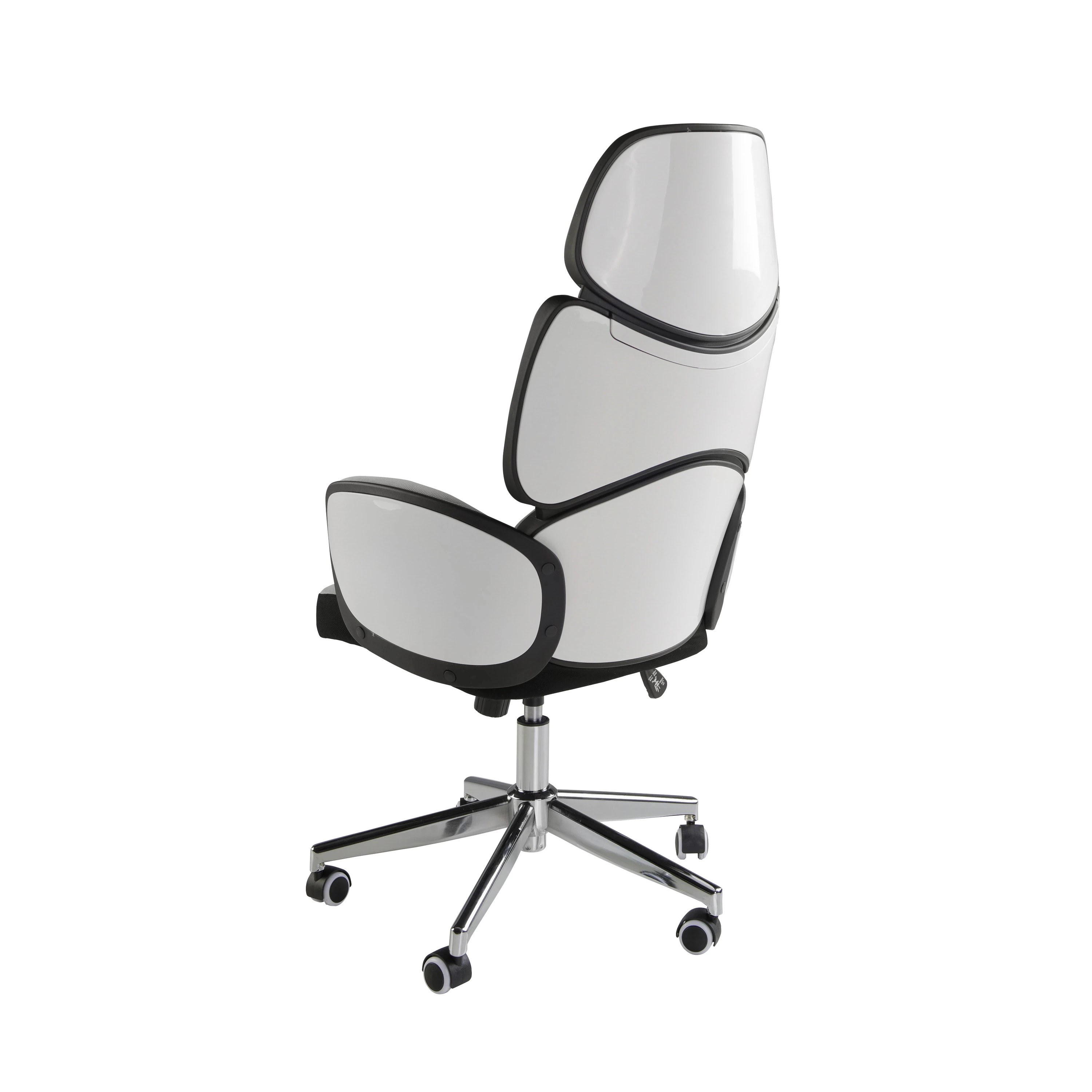 Fauteuil de bureau pivotant tissu gris clair et pvc blanc brillant