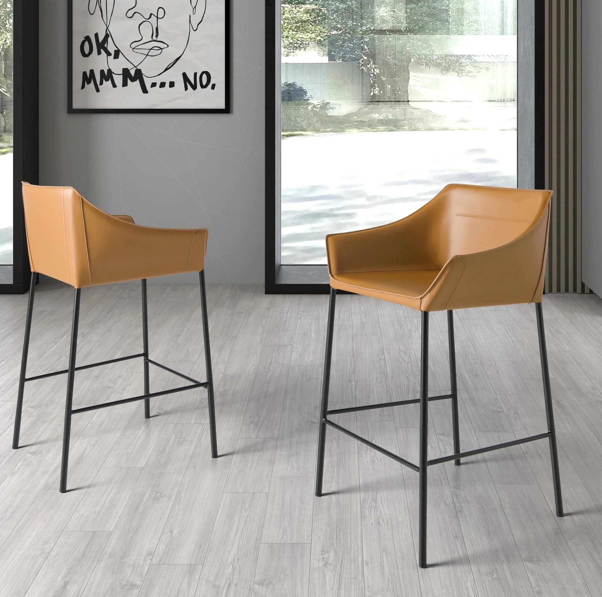 Tabouret en similicuir marron