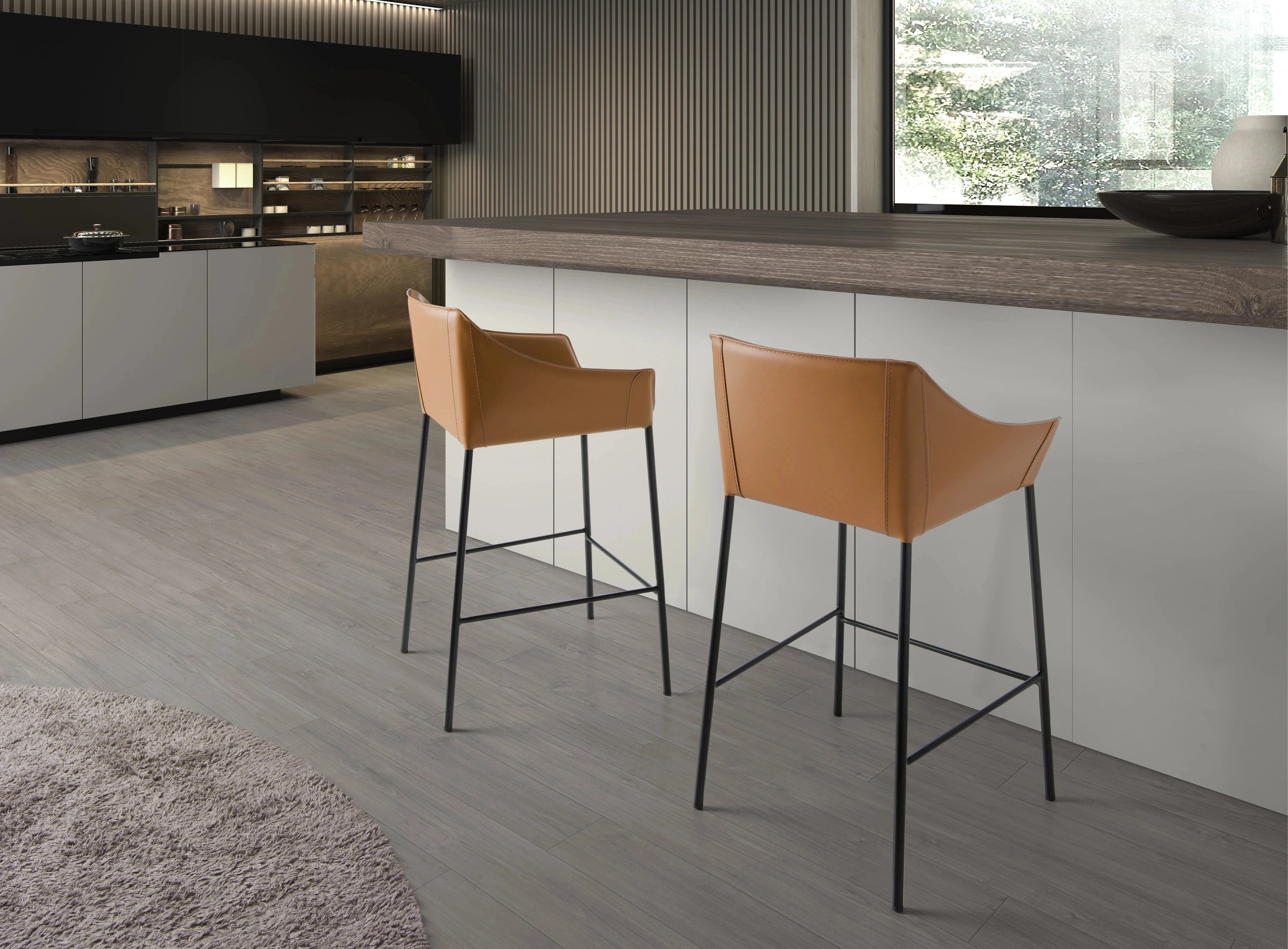Tabouret en similicuir marron