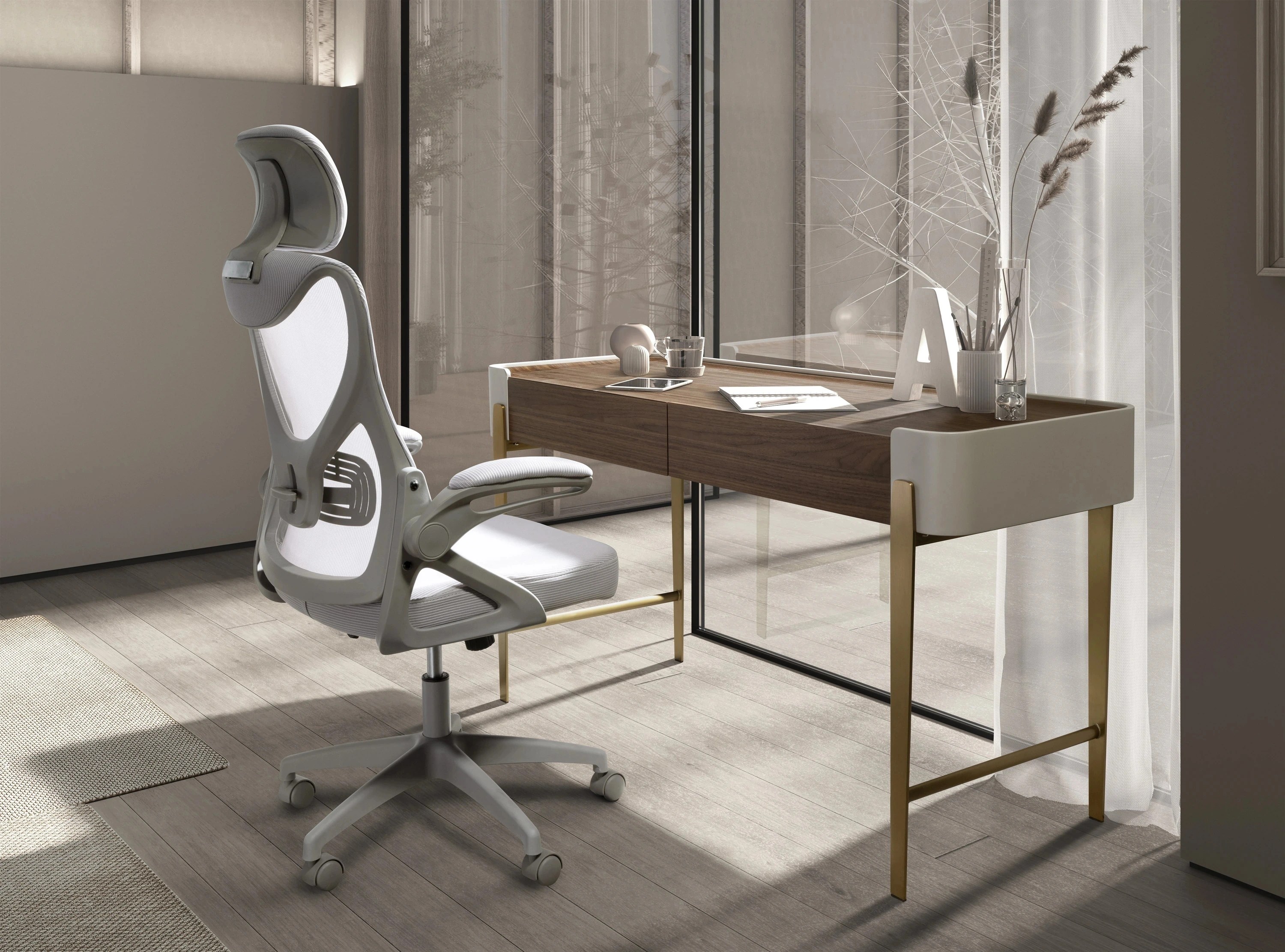 Fauteuil de bureau pivotant tissu gris